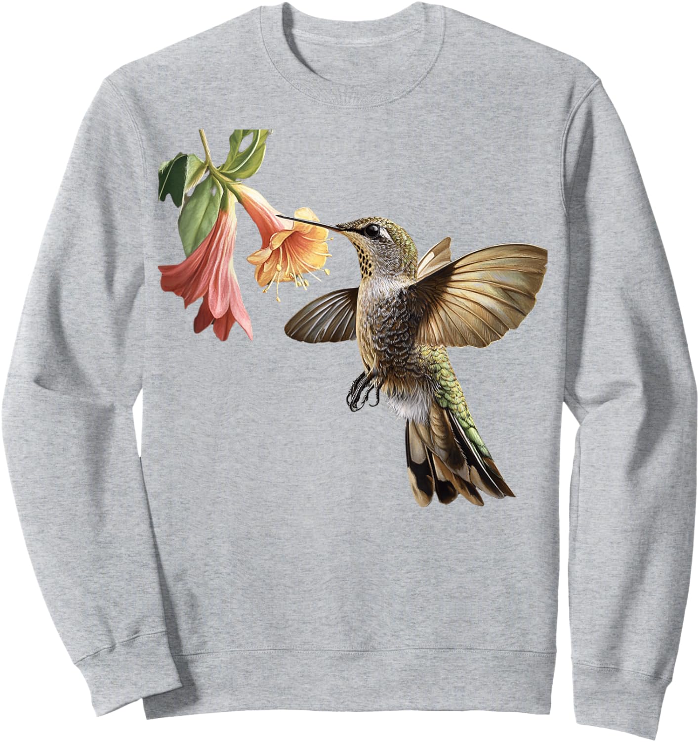 Realistic Hummingbird and Flower Nature Art Sweatshirt - Sweatshirt | Ash