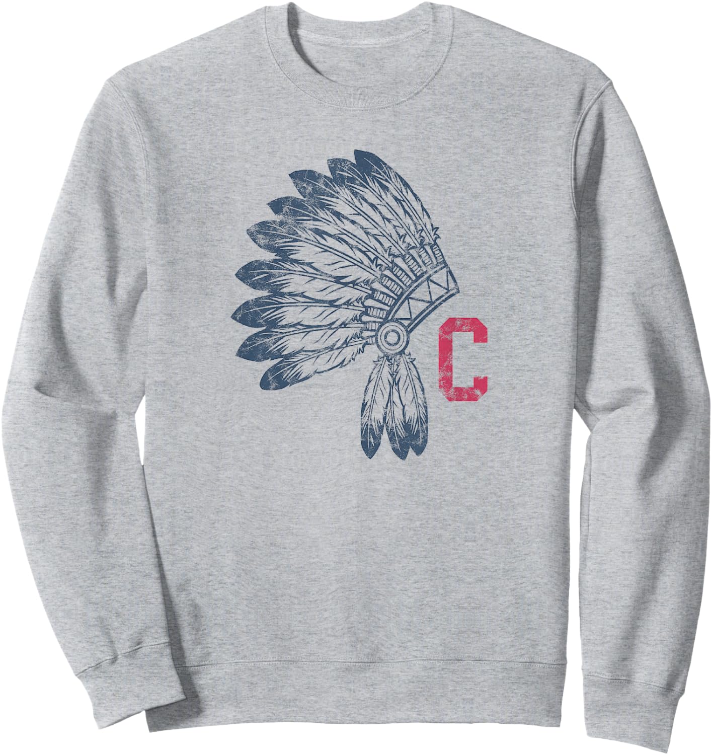 Block C with Native American Headdress Cleveland Small Sweatshirt - Sweatshirt | Ash
