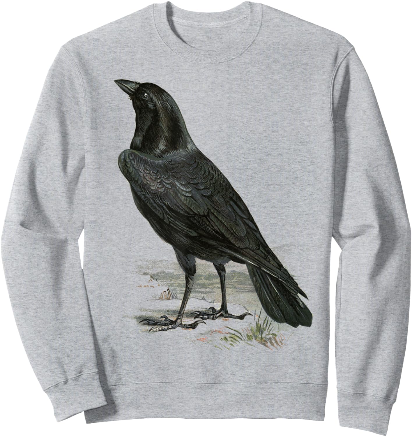 Raven Vintage Illustration Crow Sweatshirt - Sweatshirt | Ash