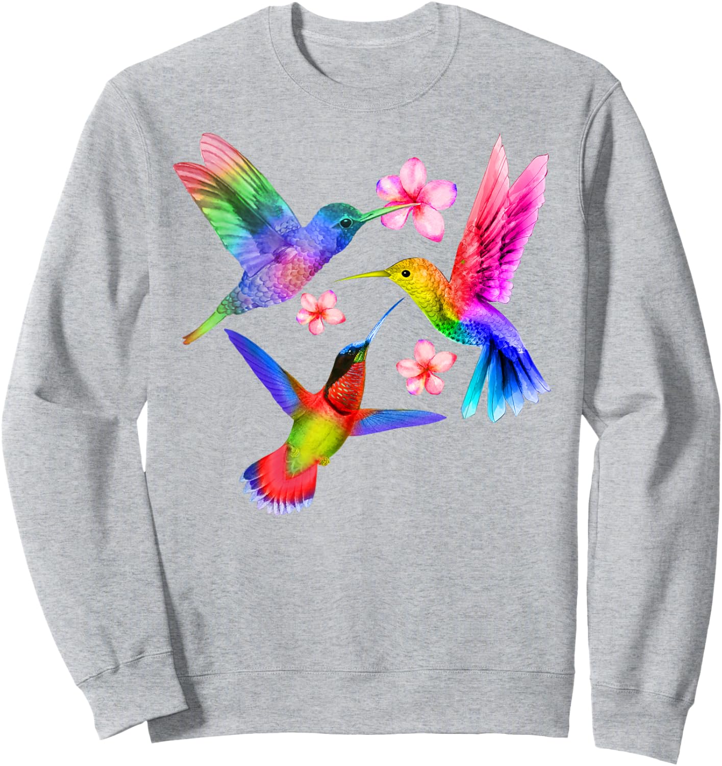 Rainbow Hummingbird Watercolor Colorful Bird Lover Gift Sweatshirt - Sweatshirt | Ash