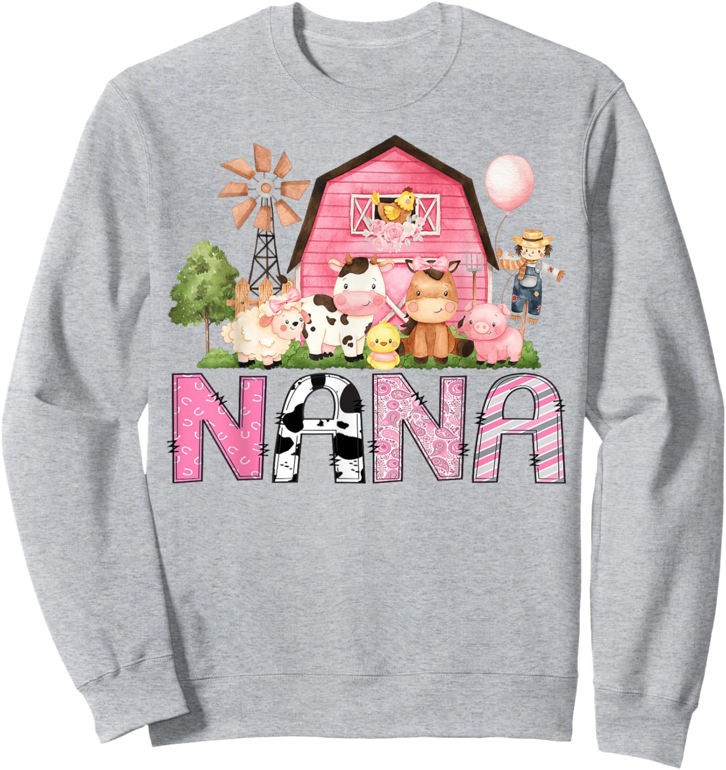 Nana Pink Farm Cow Lover Birthday Girl Matching Sweatshirt - Sweatshirt | Ash