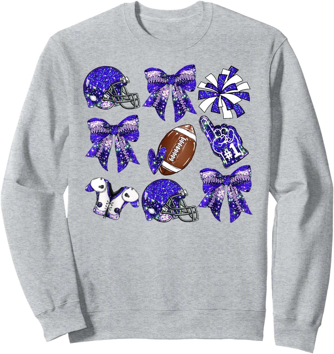 Blue Coquette Bow Football Game Day Women Girls Kids Sweatshirt - Sweatshirt | Ash