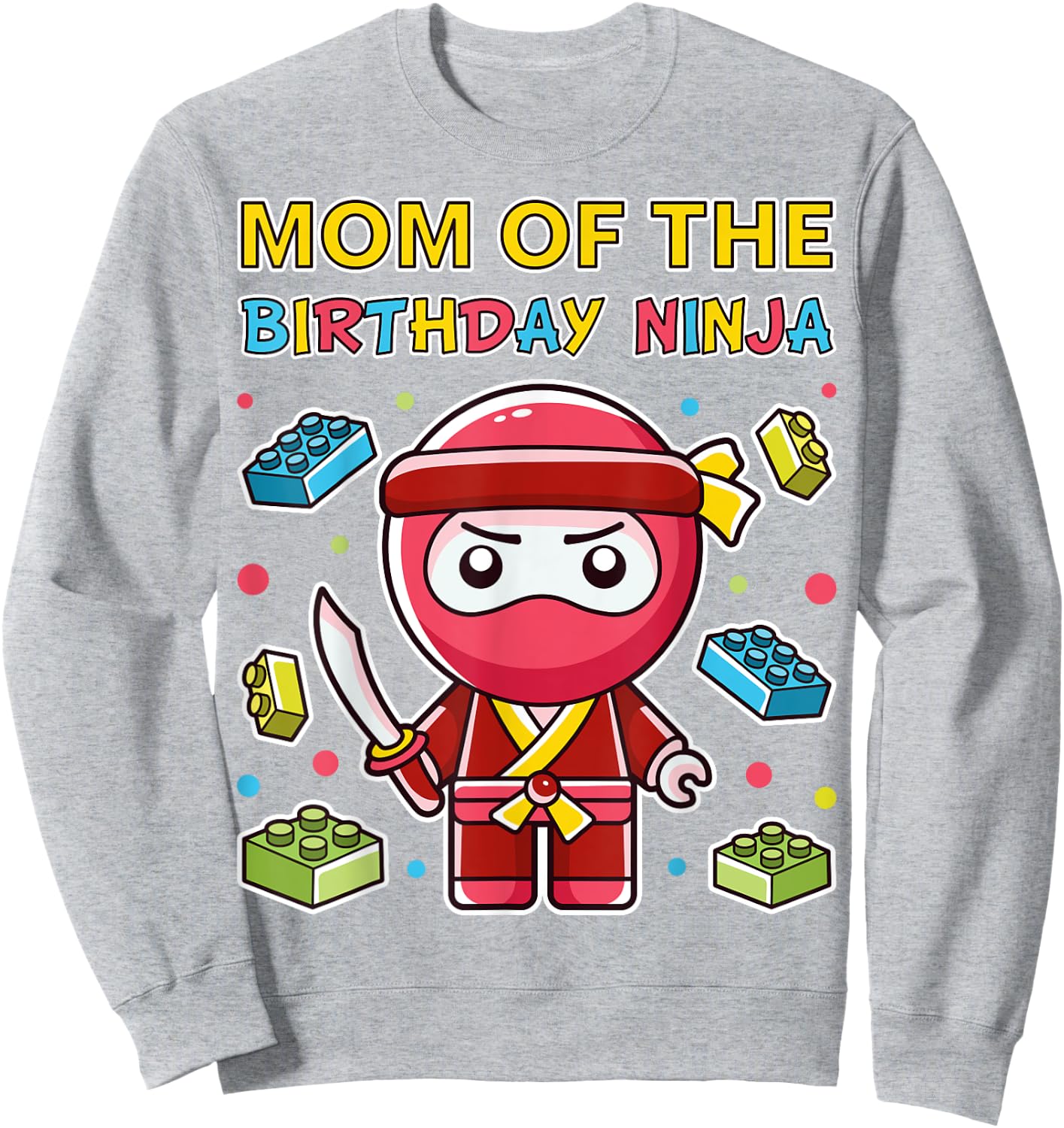 Mom of the Blocks Ninja Birthday Boy Brick Building Kid Boy Sweatshirt - Sweatshirt | Ash