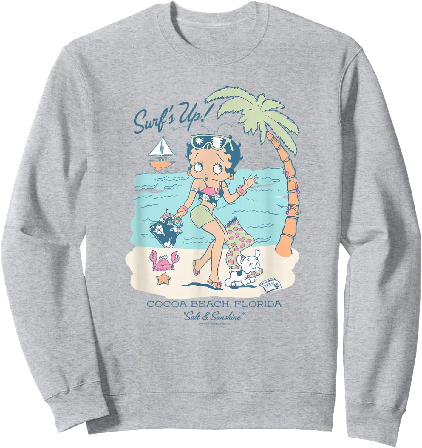 Betty Boop Surf's Up Cocoa Beach Florida Tourist Destination Sweatshirt - Sweatshirt | Ash