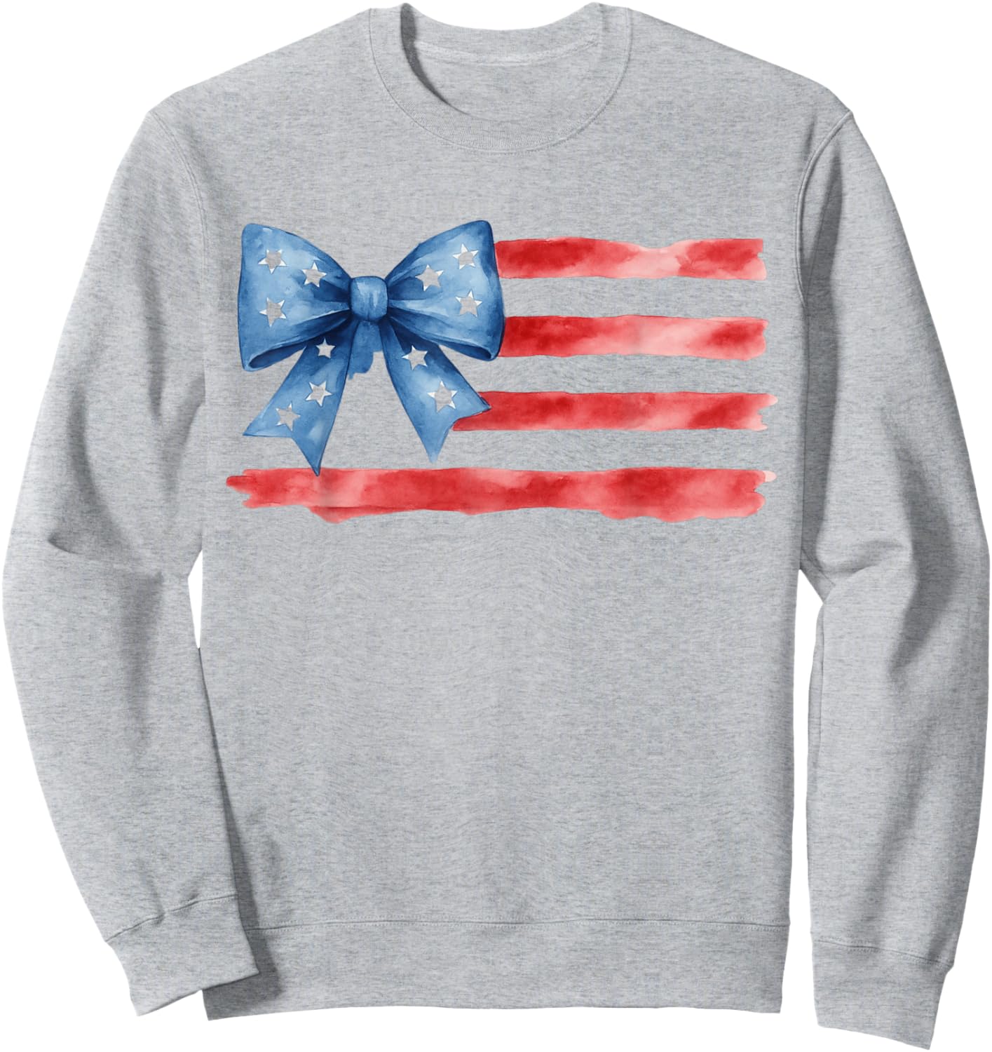 USA Flag Bow 4th of July Watercolor Floral American Pride Sweatshirt - Sweatshirt | Ash