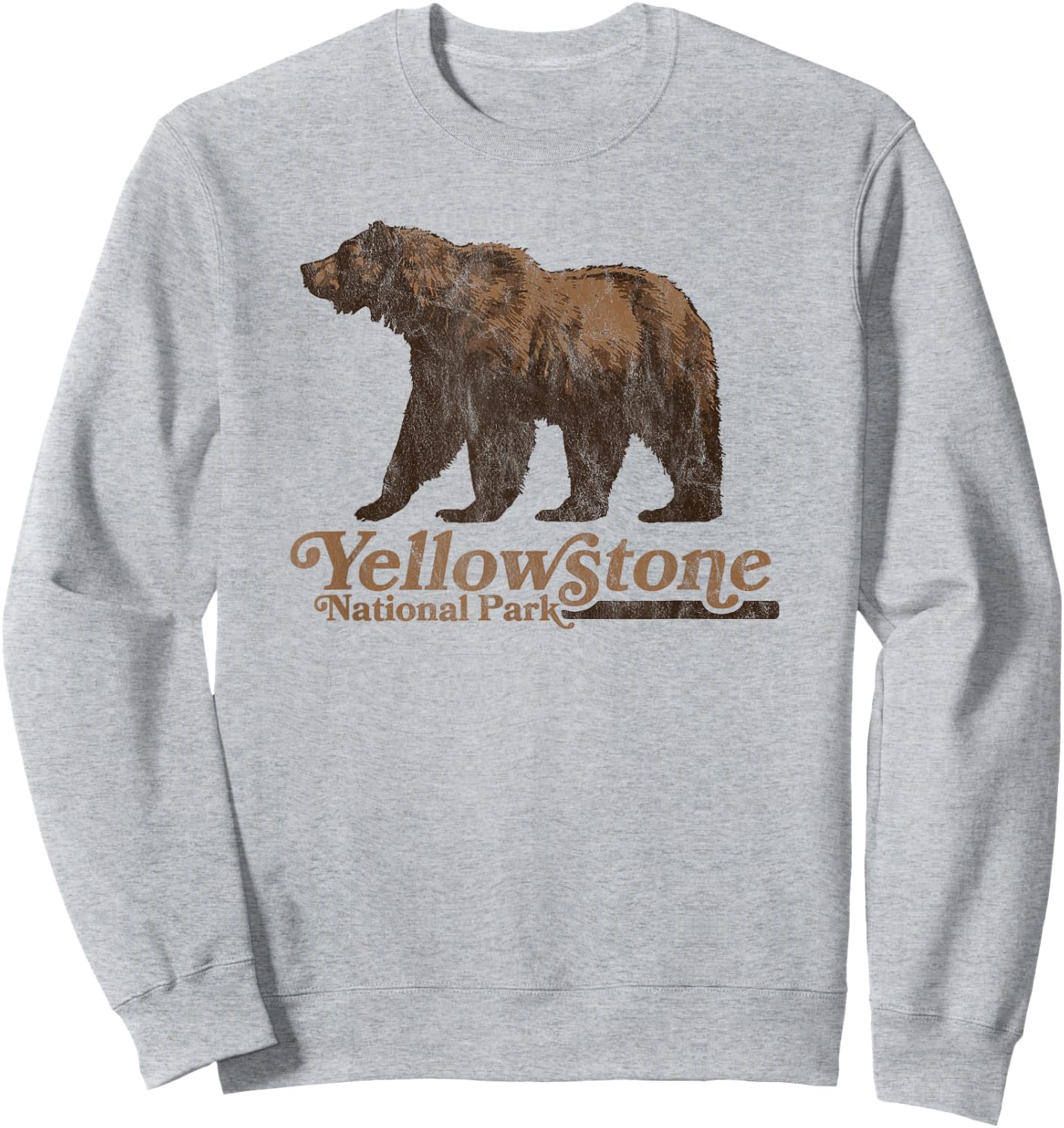 Vintage Yellowstone National Park Retro Grizzly Bear Sweatshirt - Sweatshirt | Ash