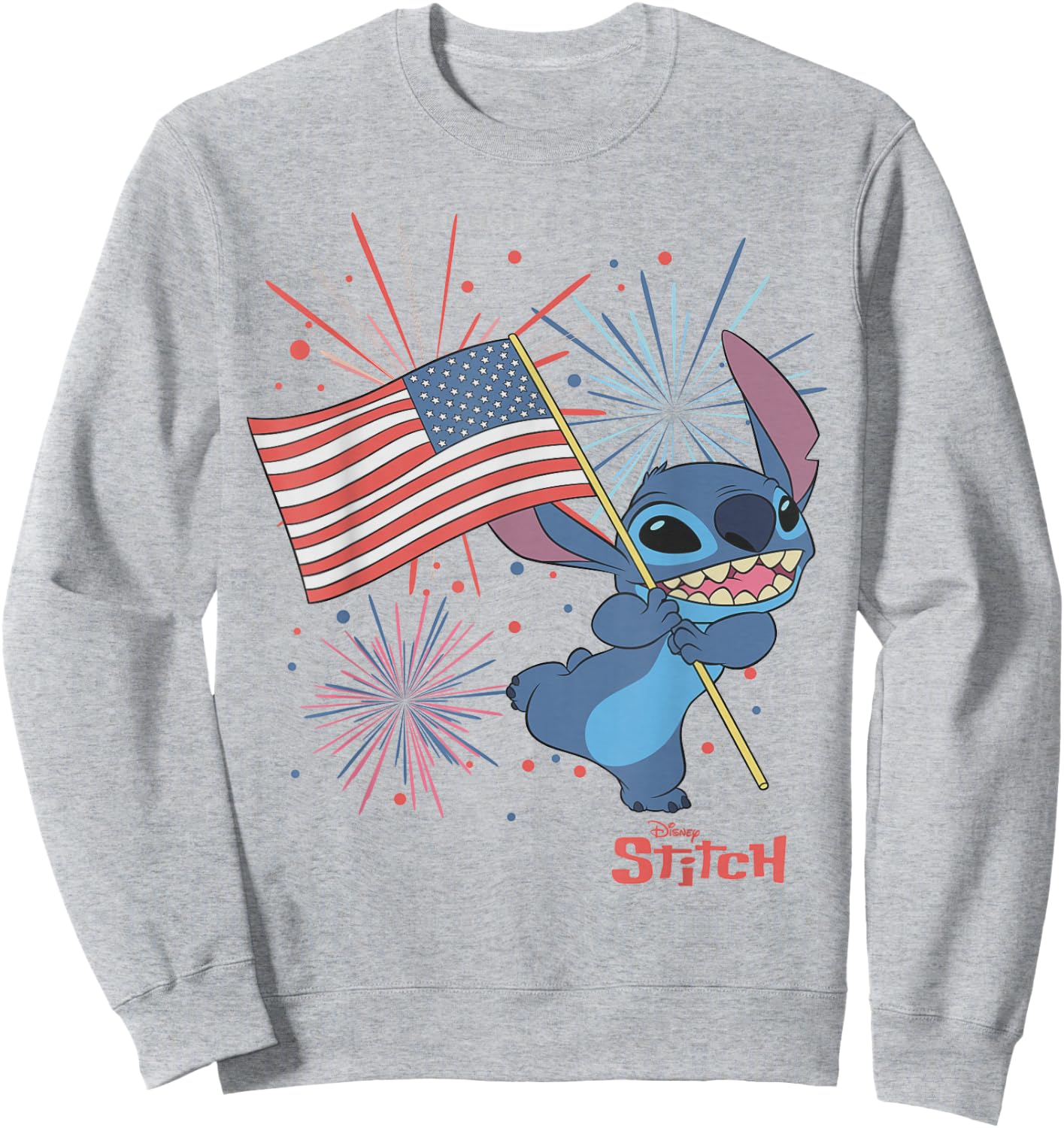 Disney Lilo & Stitch 4th of July Stitch USA Flag & Fireworks Sweatshirt - Sweatshirt | Ash