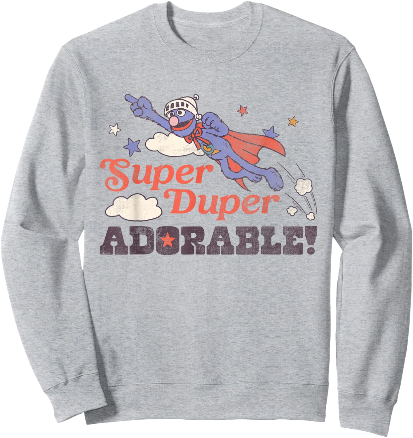 Sesame Street Vintage Heart Grover, Super Duper Adorable Sweatshirt - Sweatshirt | Ash