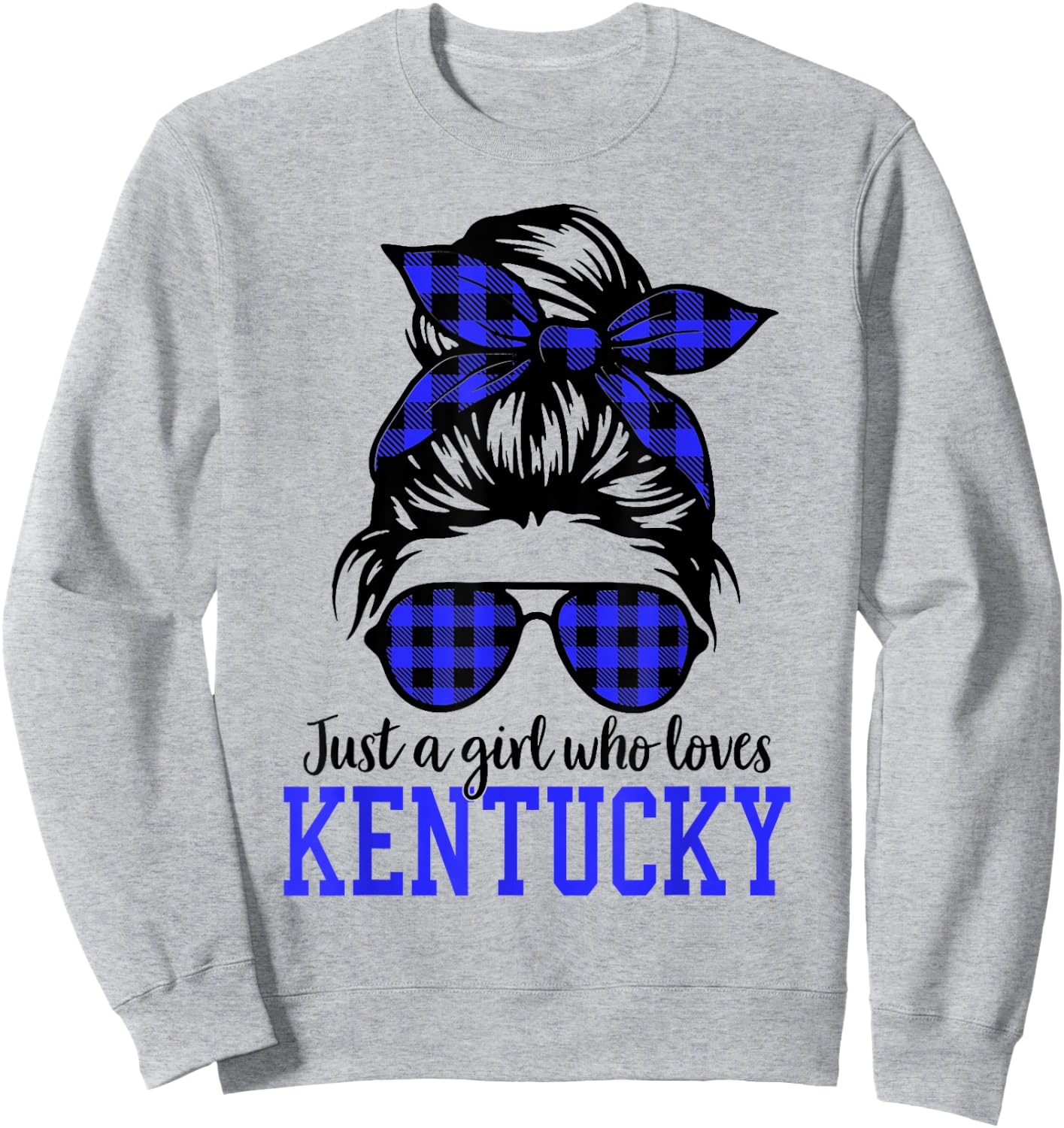 Kentucky Women Girls Messy Bun Hair, Kentucky State Pride Sweatshirt - Sweatshirt | Ash