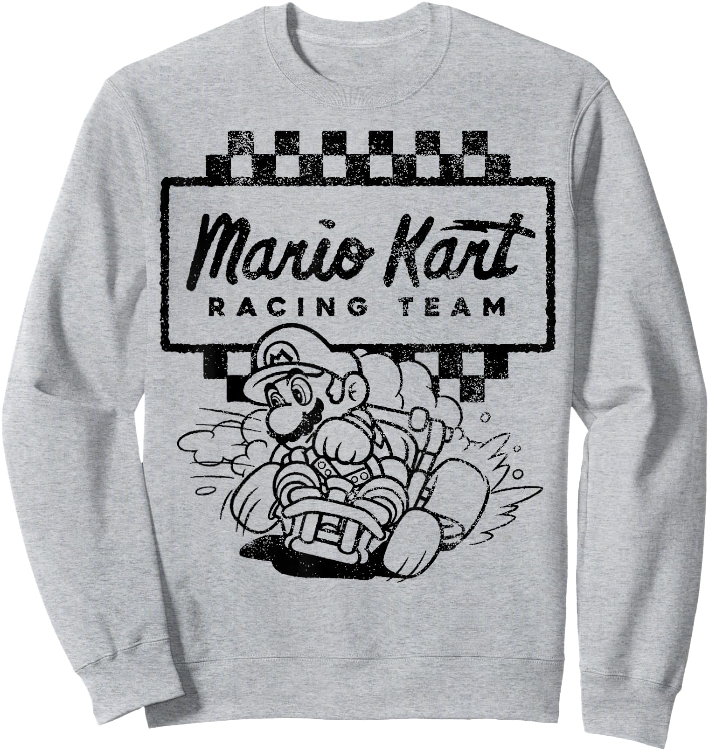 Mario Kart Racing Team Outlined Mario Drift Graphic Sweatshirt - Sweatshirt | Ash