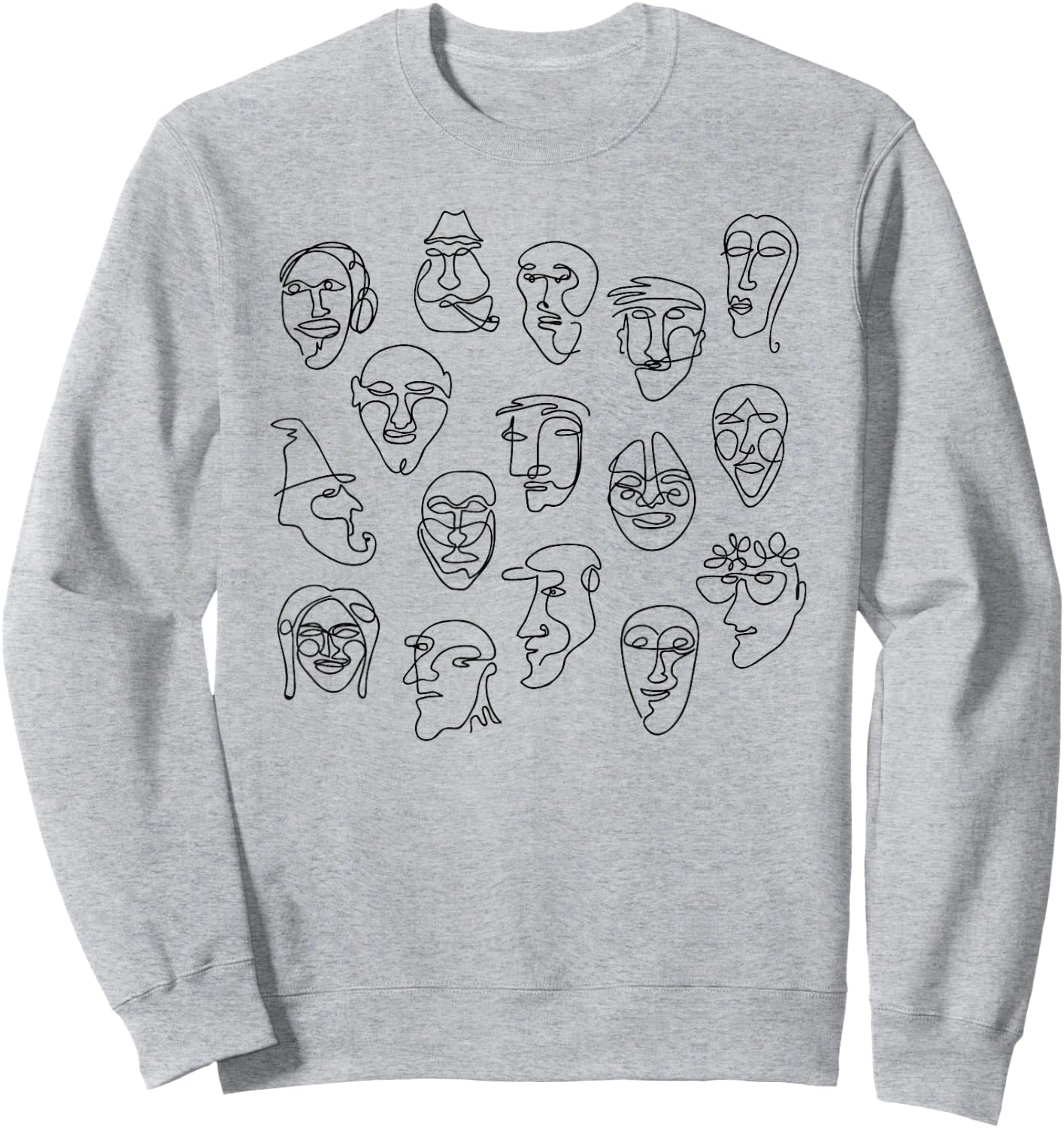 Single Line Face Design Character Sweatshirt - Sweatshirt | Ash