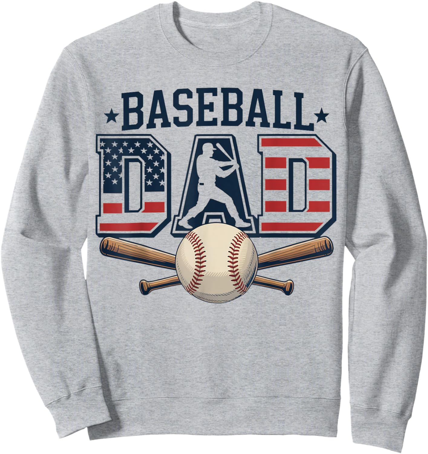 Patriotic Baseball Dad USA Flag American 4th Of July Sweatshirt - Sweatshirt | Ash