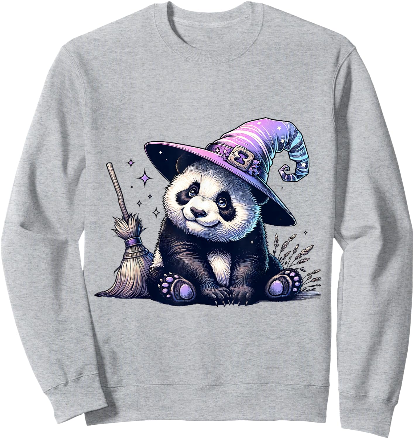 Halloween Panda Funny Panda Lover Witch Hat Costume Sweatshirt - Sweatshirt | Ash