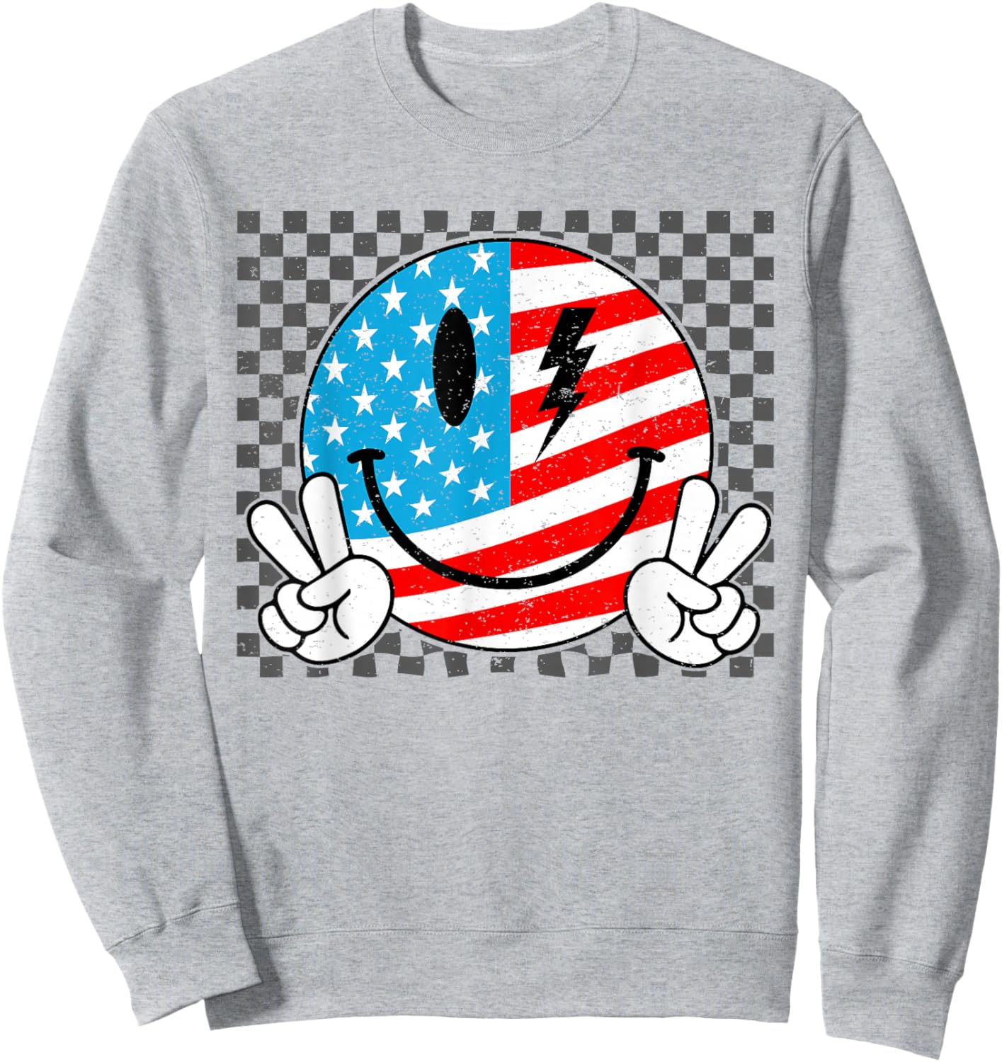 Fourth of July Smile Face Patriotic USA American Flag Men Sweatshirt - Sweatshirt | Ash