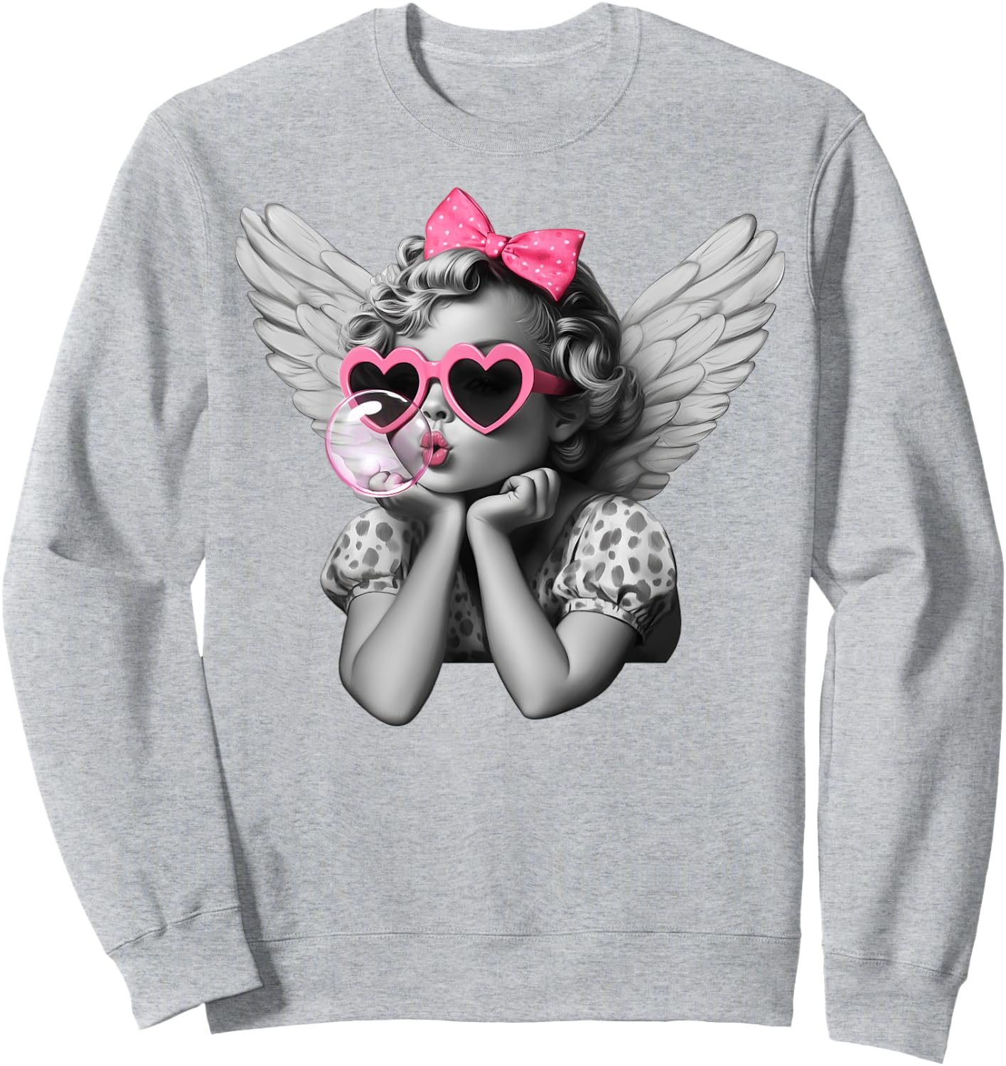Cupid Blowing Bubble Heart Sunglasses Leopard Valentines Day Sweatshirt - Sweatshirt | Ash