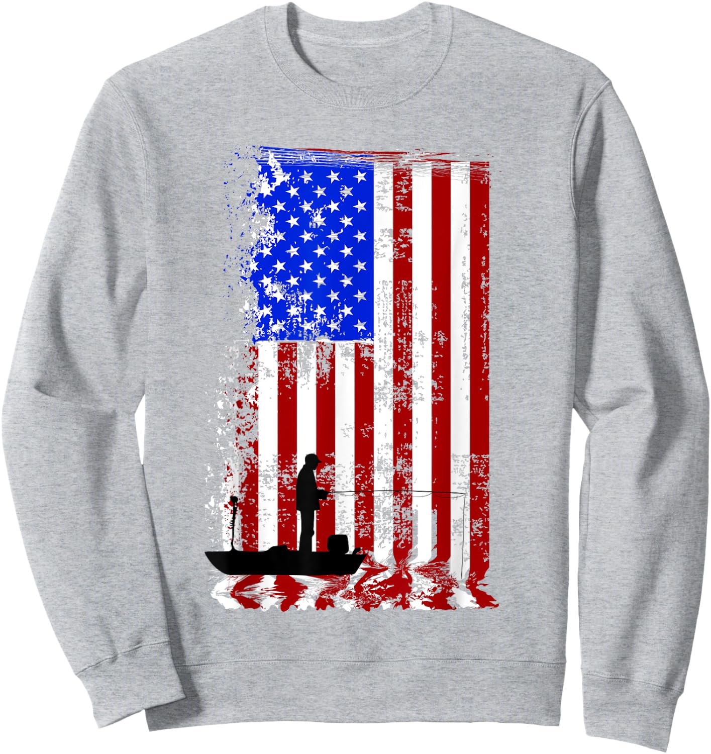 FISHING American Flag | USA Fishersman Boat Shirt Sweatshirt - Sweatshirt | Ash