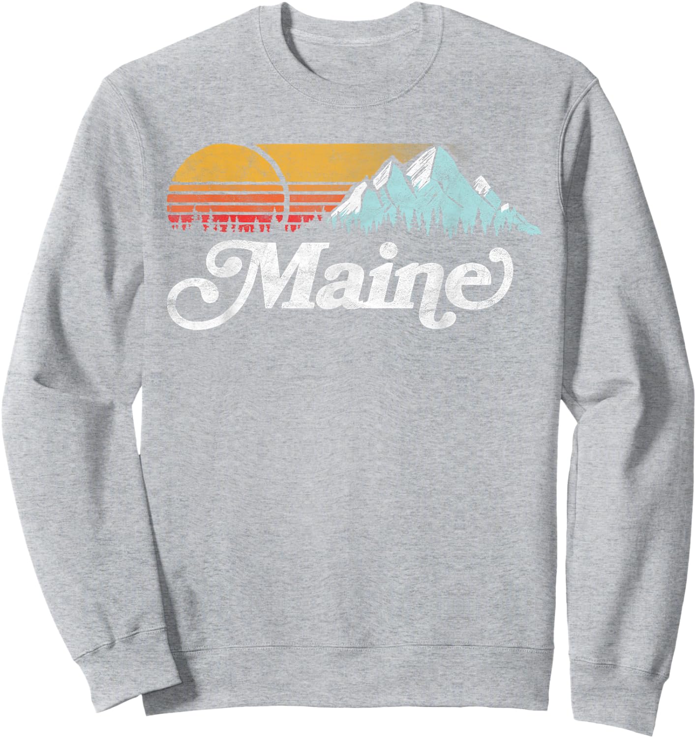Retro Vibe Maine Vintage Mountains & Sun Small Sweatshirt - Sweatshirt | Ash