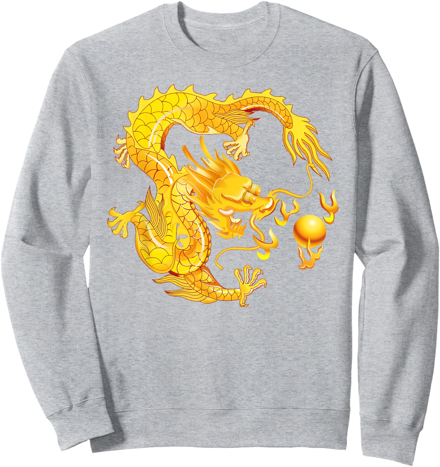 Fearless Golden Chinese Dragon Fire Ball Sweatshirt - Sweatshirt | Ash