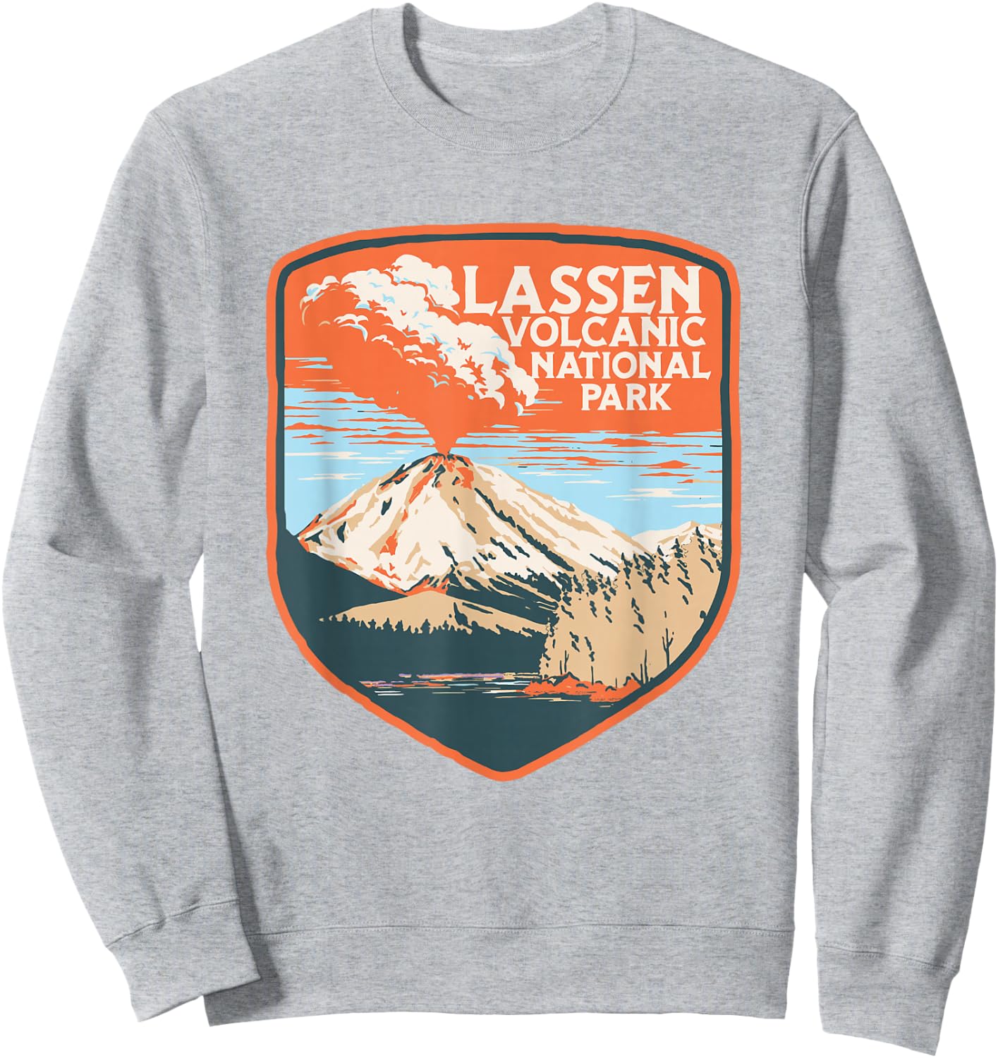 Lassen Volcanic National Park Retro Volcano Graphic Sweatshirt - Sweatshirt | Ash