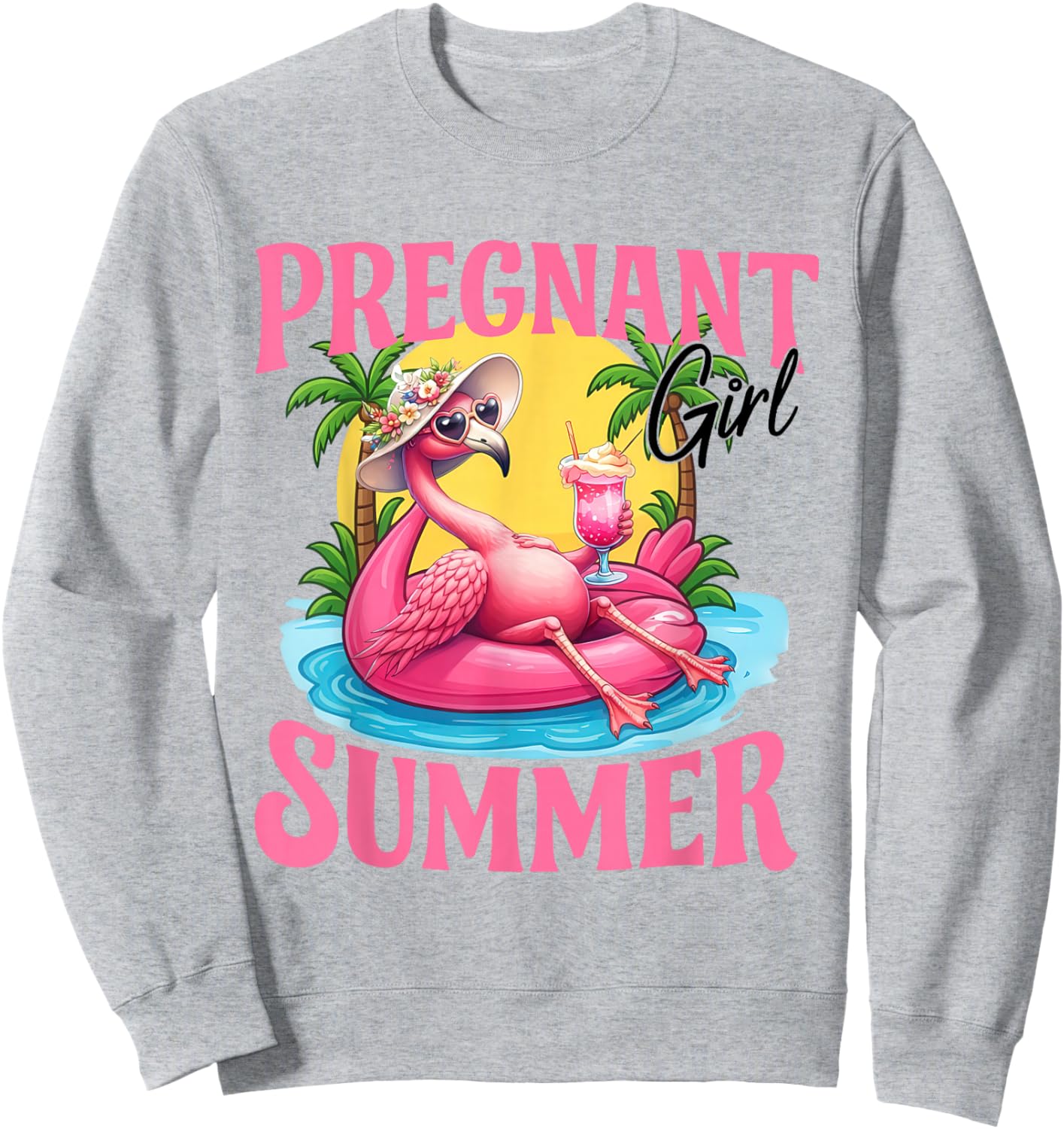 Pregnant Girl Summer Flamingo Baby Shower Expecting Mom Sweatshirt - Sweatshirt | Ash