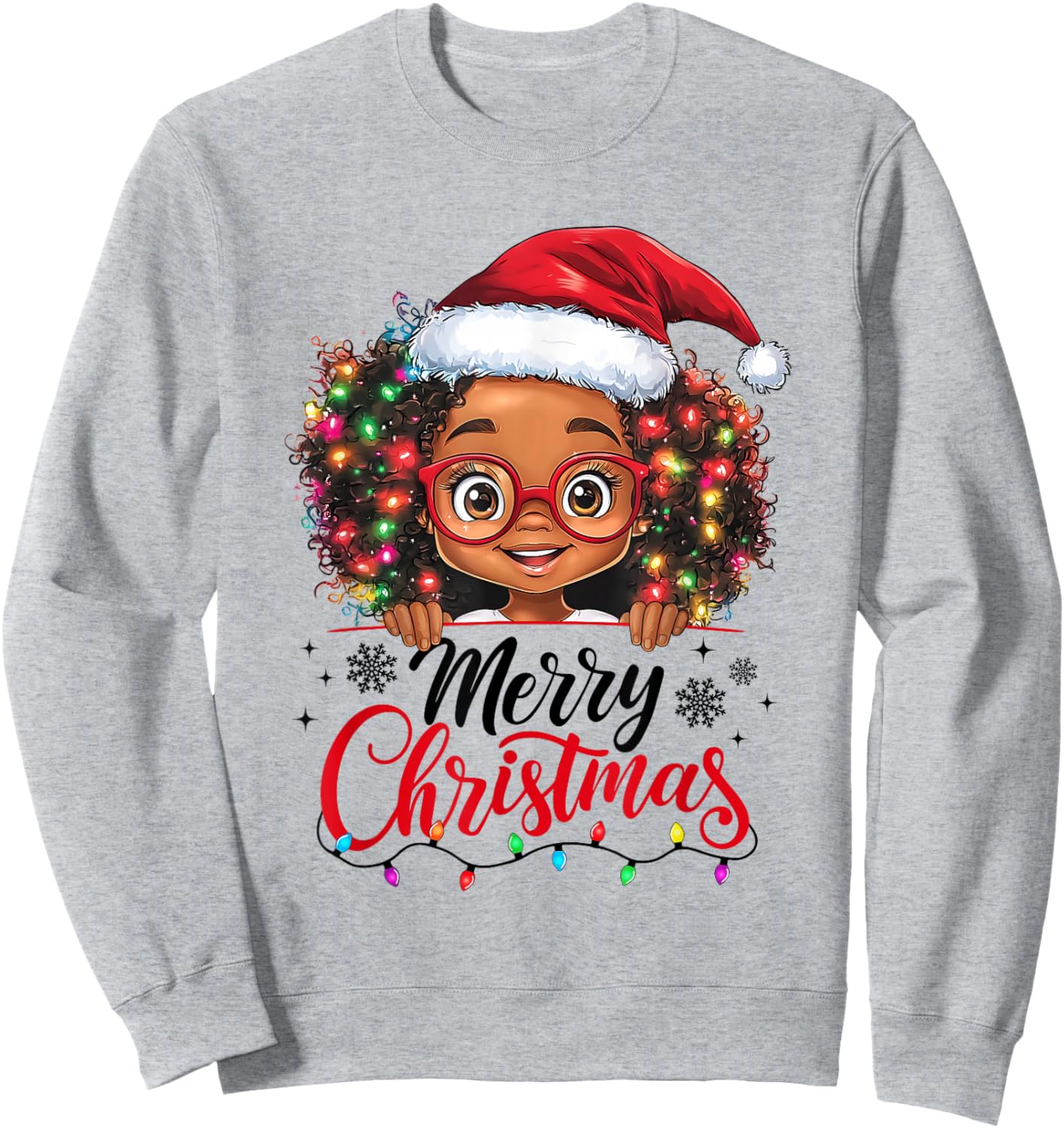 African American Merry Christmas African Black Afro Girls Sweatshirt - Sweatshirt | Ash