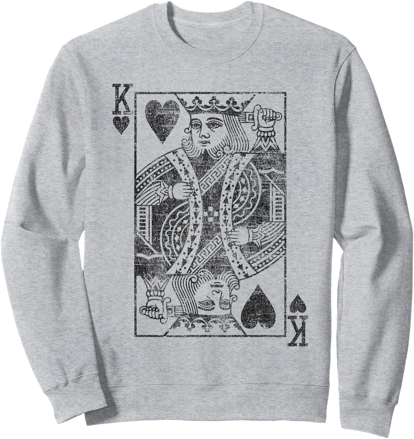 King of Hearts Playing Card Costume Poker Distressed Sweatshirt - Sweatshirt | Ash