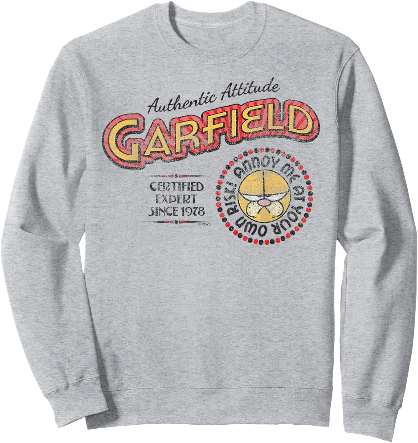 Garfield Authentic Attitude Expert Cartoon Cat Sweatshirt - Sweatshirt | Ash