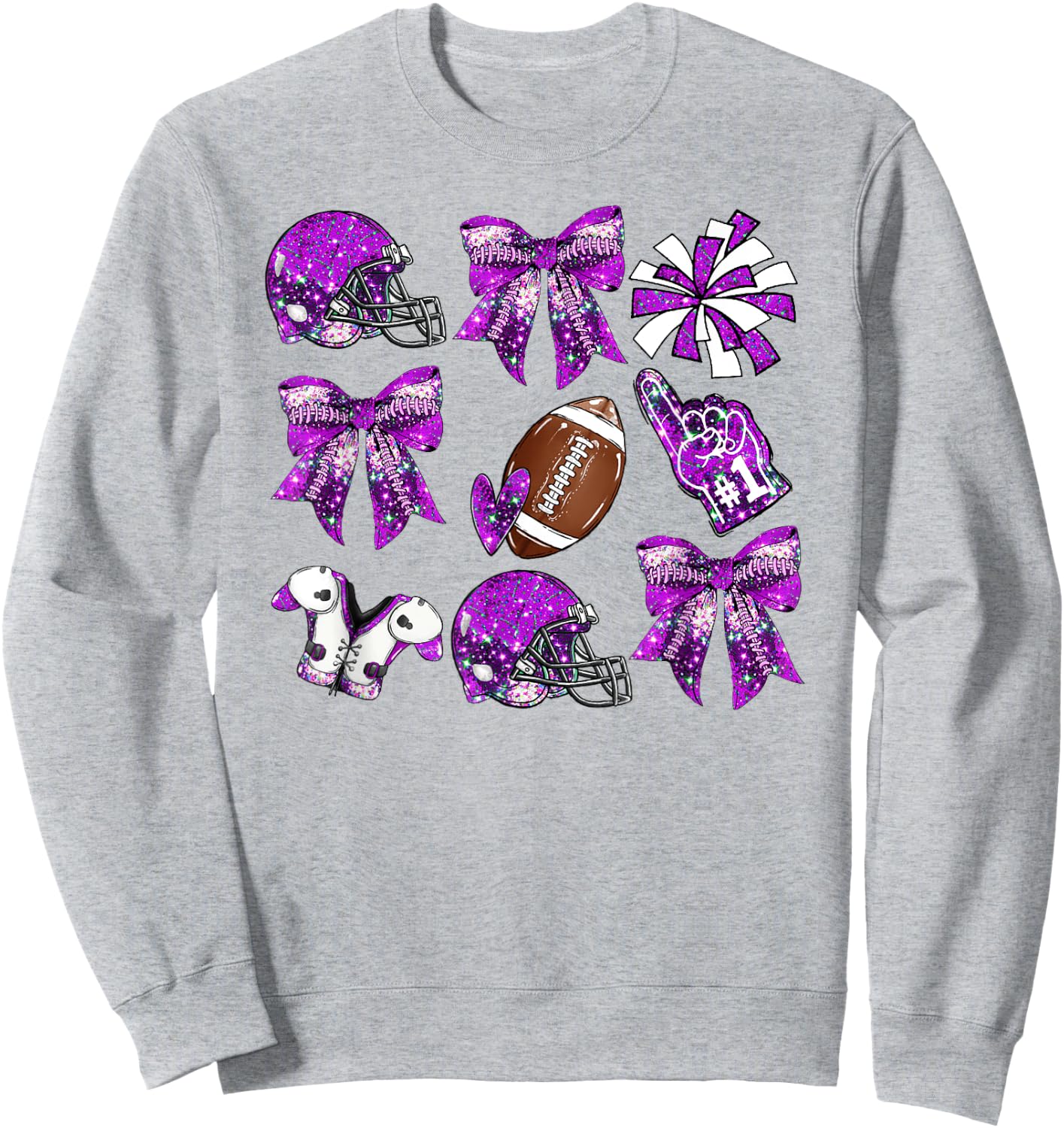 Purple Coquette Bow Football Game Day Women Girls Kids Sweatshirt - Sweatshirt | Ash