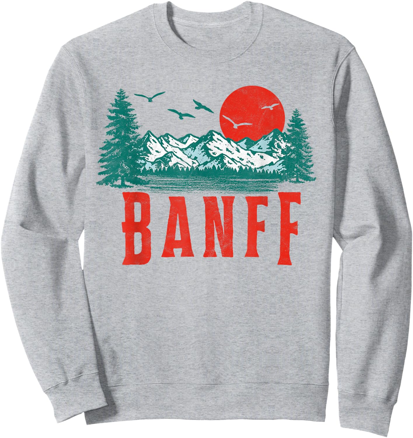 Vintage Banff National Park Mountains Scene Sweatshirt - Sweatshirt | Ash