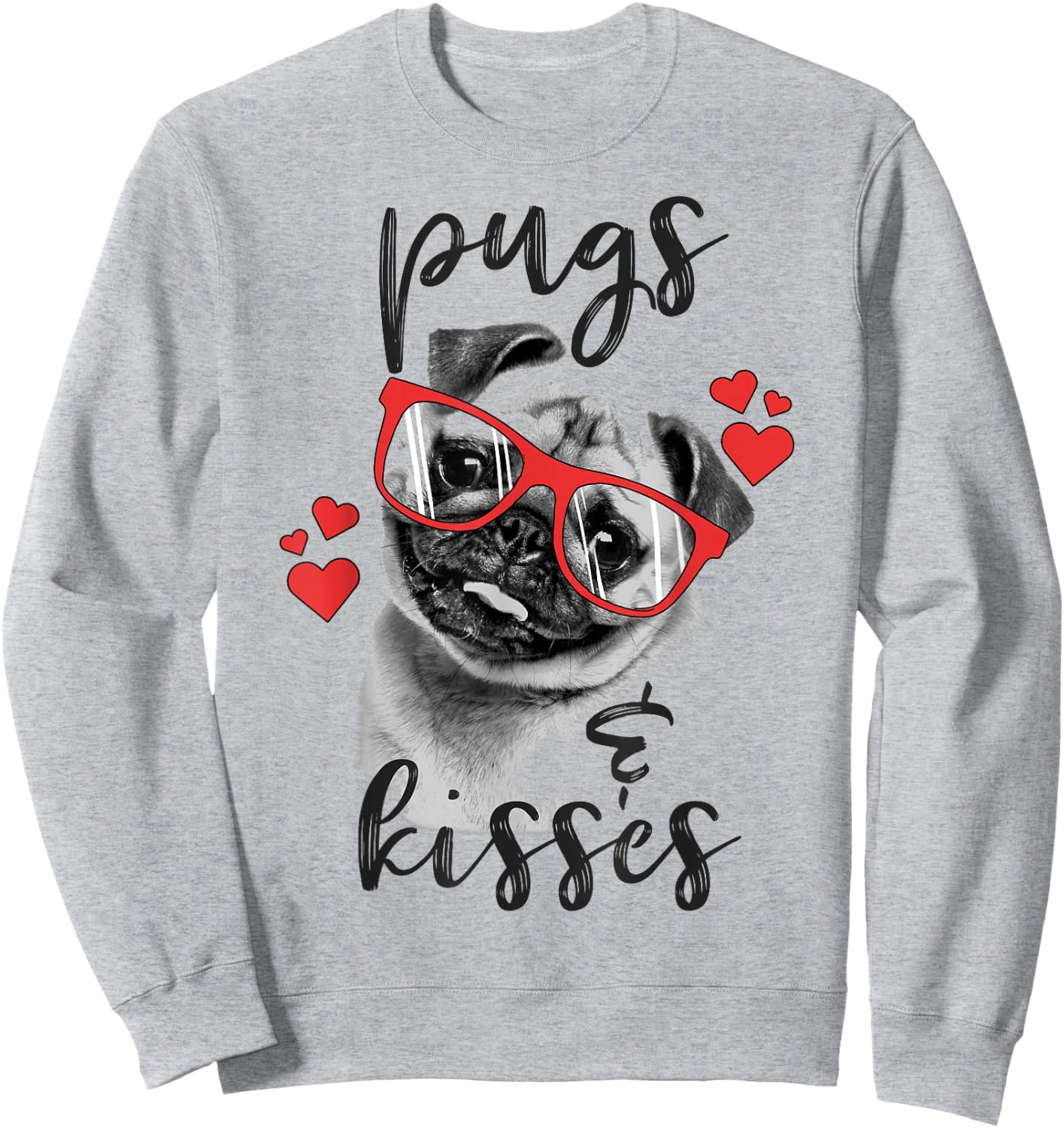 Valentine's Day Pugs And Kisses Red Hearts Valentine's Sweatshirt - Sweatshirt | Ash