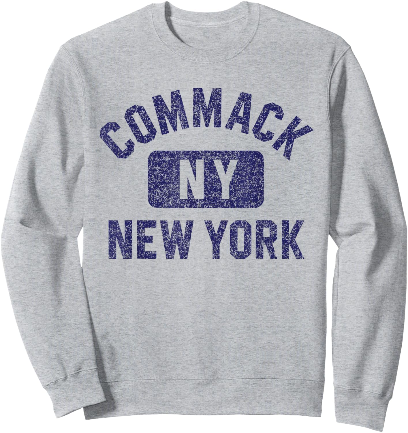 Commack NY New York Gym Style Distressed Dark Blue Print Sweatshirt - Sweatshirt | Ash