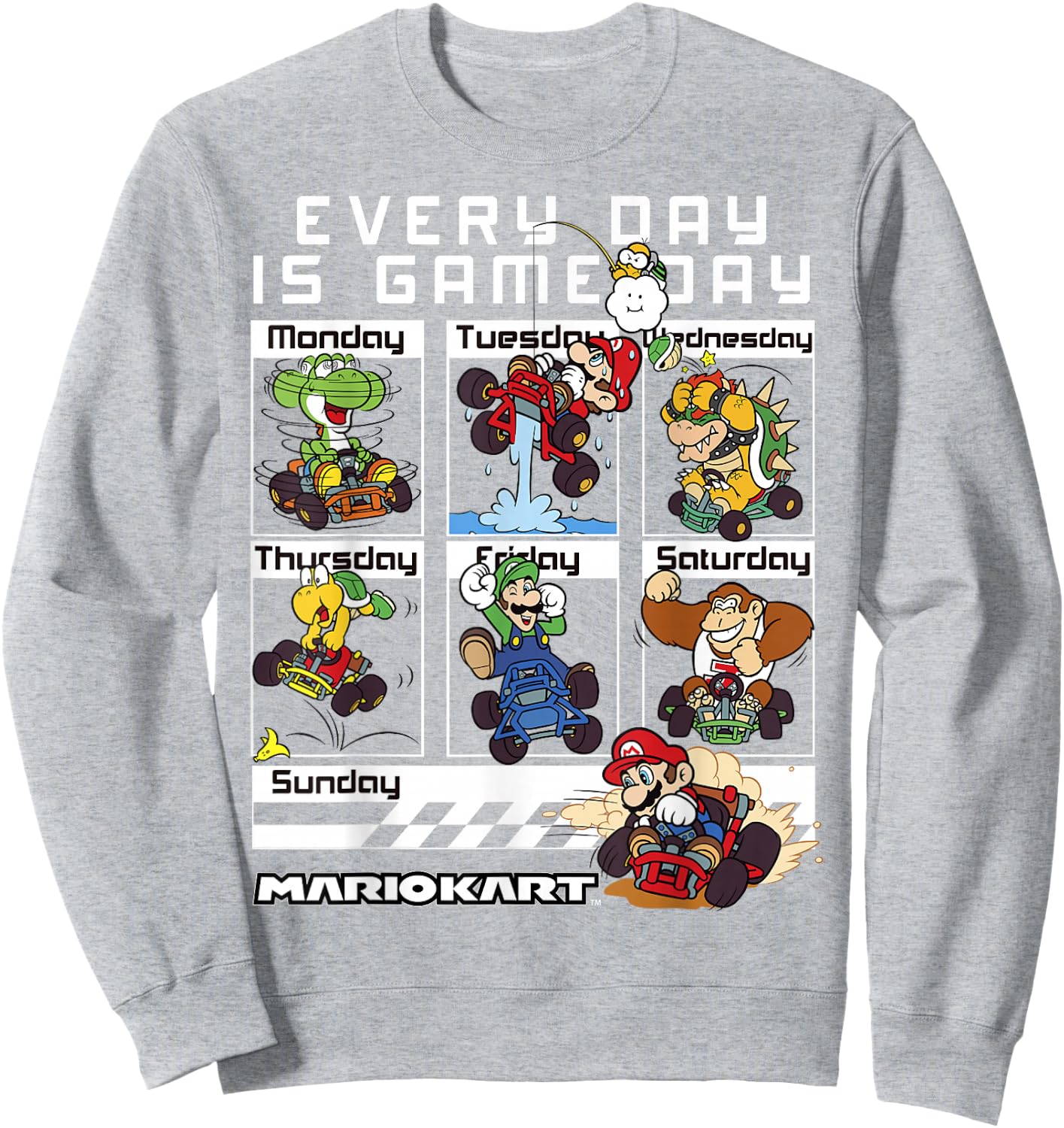 Mario Kart Everyday is Game Day Group Shot Graphic Sweatshirt - Sweatshirt | Ash