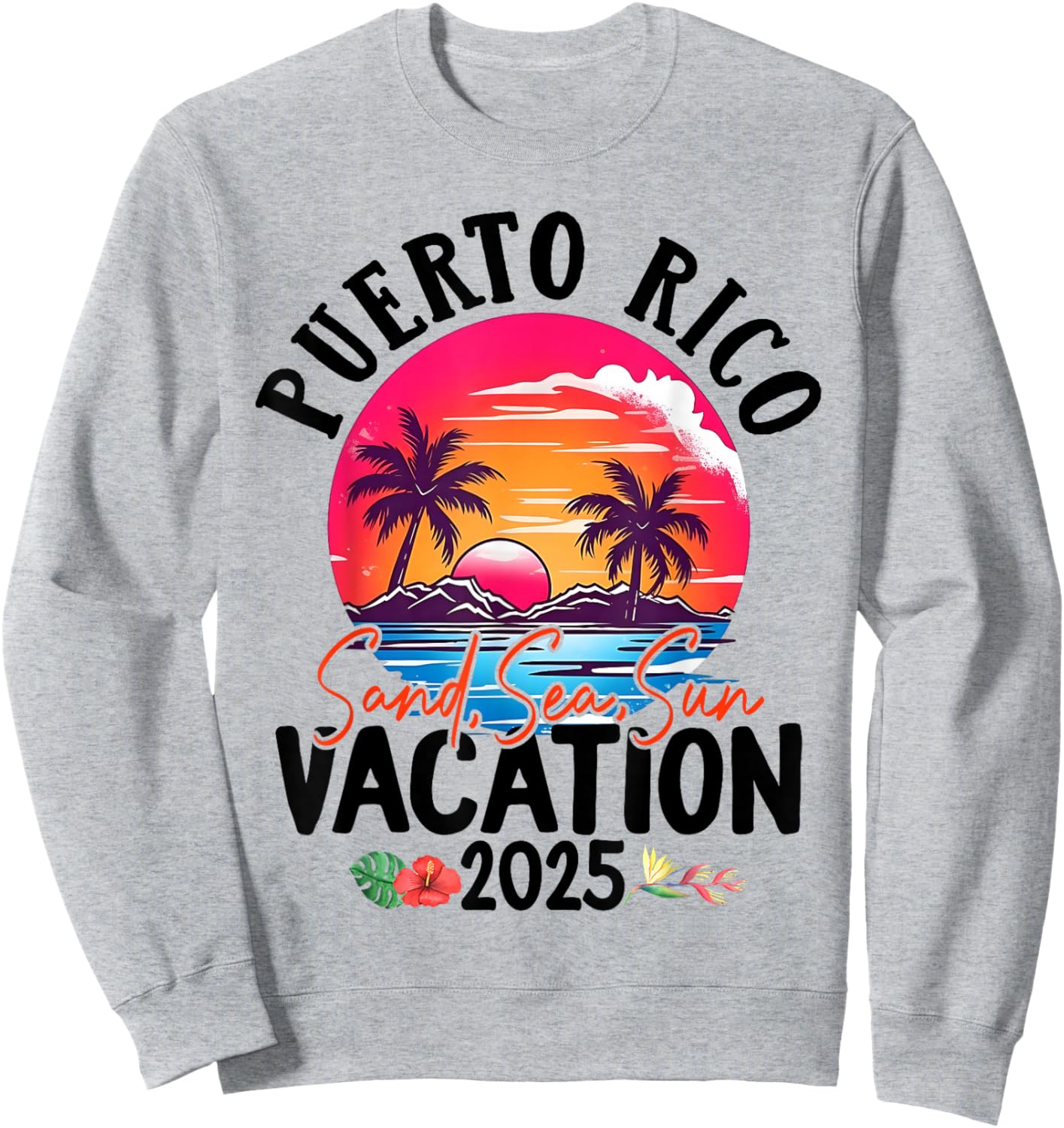 Puerto Rico Vacation 2025 Souvenir Matching Family Group by Puerto Rico Vacation Souvenir Holiday for Families, Couples, Groups - Blue, -Adults, -Kids, Short Sleeve Sweatshirt - Sweatshirt | Ash