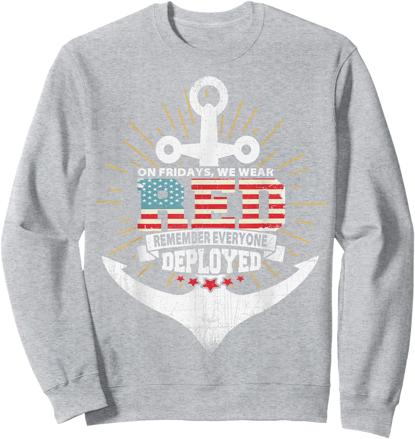 On Fridays We Wear Red Friday Navy Gift Distressed Sweatshirt - Sweatshirt | Ash