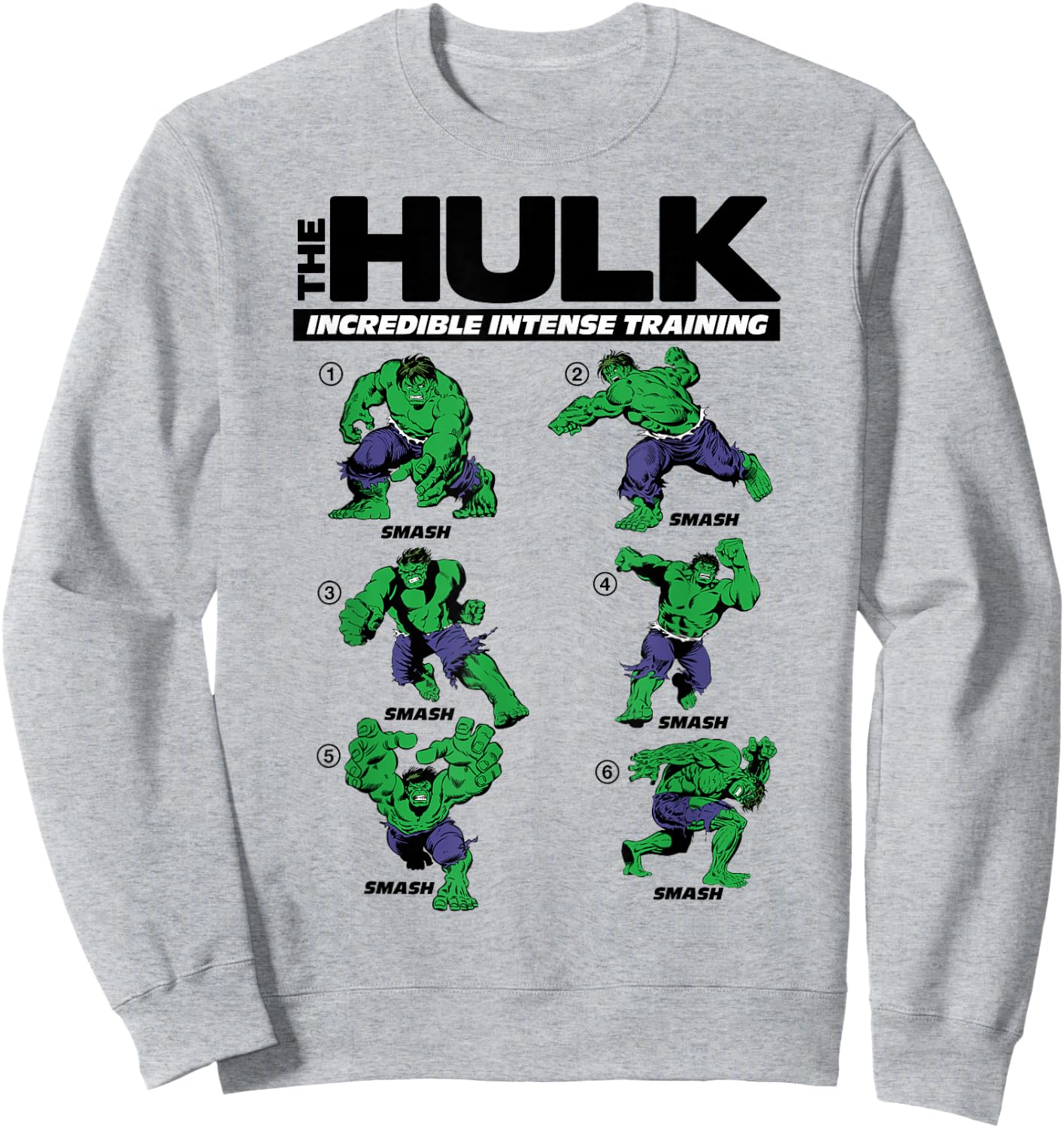 Marvel The Hulk 6 Incredible Intense Training Poses Sweatshirt - Sweatshirt | Ash