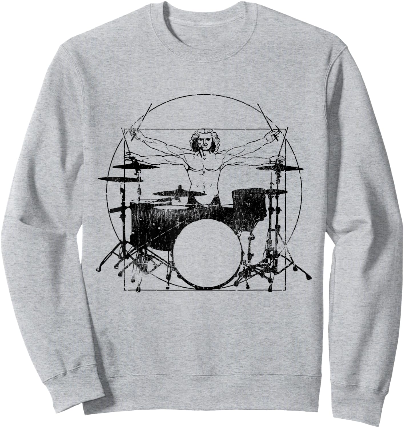 Funny Drummer - Vitruvian Drummer Man DaVinci Sweatshirt - Sweatshirt | Ash