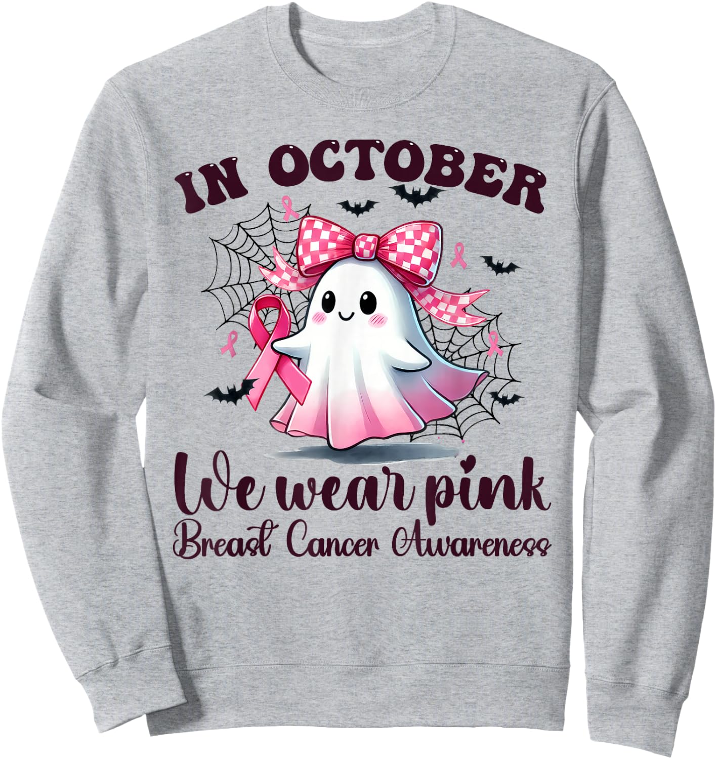 Halloween In October We Wear Pink Breast Cancer Awareness Sweatshirt - Sweatshirt | Ash
