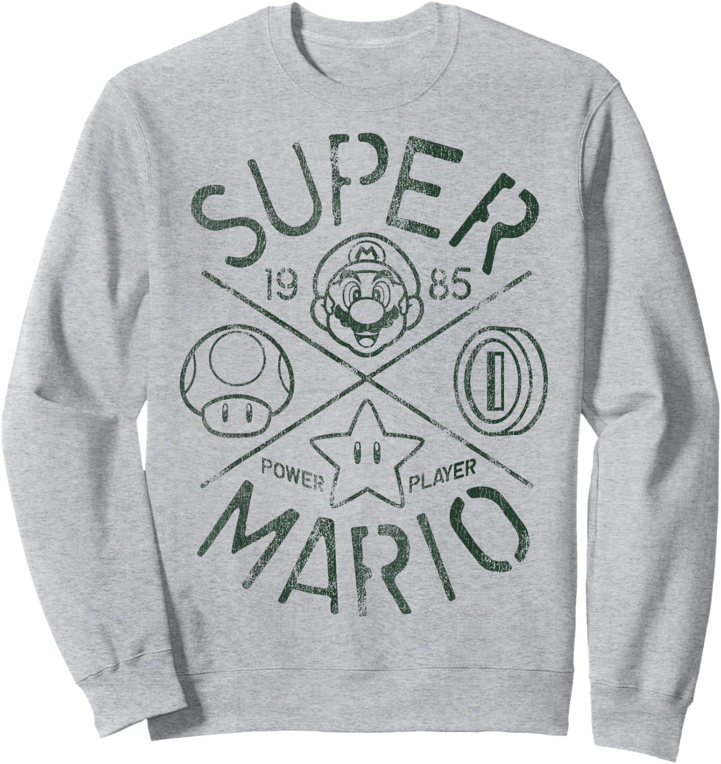 Nintendo Super Mario Vintage Crest 1985 Graphic Sweatshirt - Sweatshirt | Ash