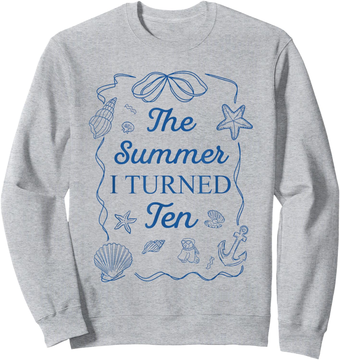 Summer I Turned Ten 10th Birthday Seashell Coastal Bow Sweatshirt - Sweatshirt | Ash