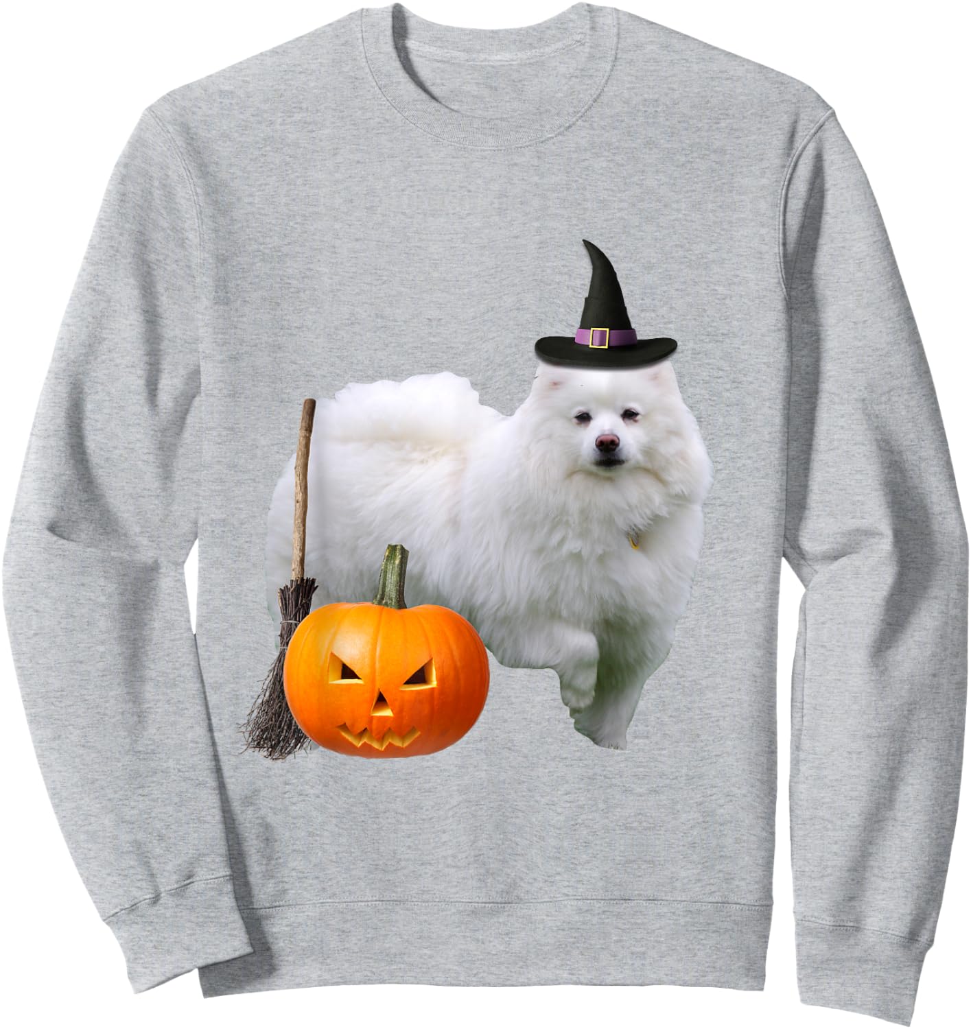 American Eskimo Witch Hat Halloween Dog Women Kids Sweatshirt - Sweatshirt | Ash