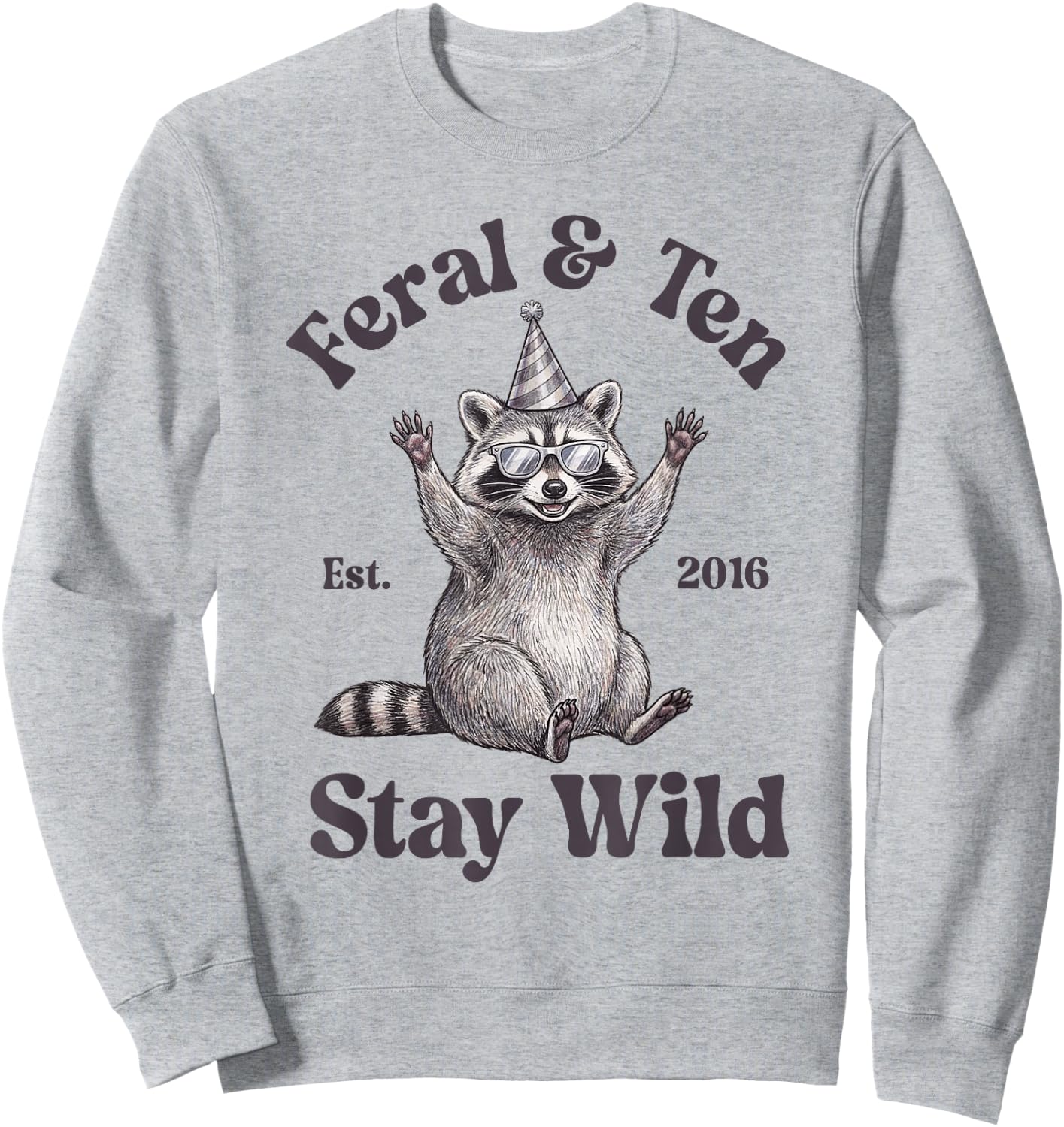 Feral and Ten Est 2016 Raccoon Funny 10th Birthday Boy Sweatshirt - Sweatshirt | Ash