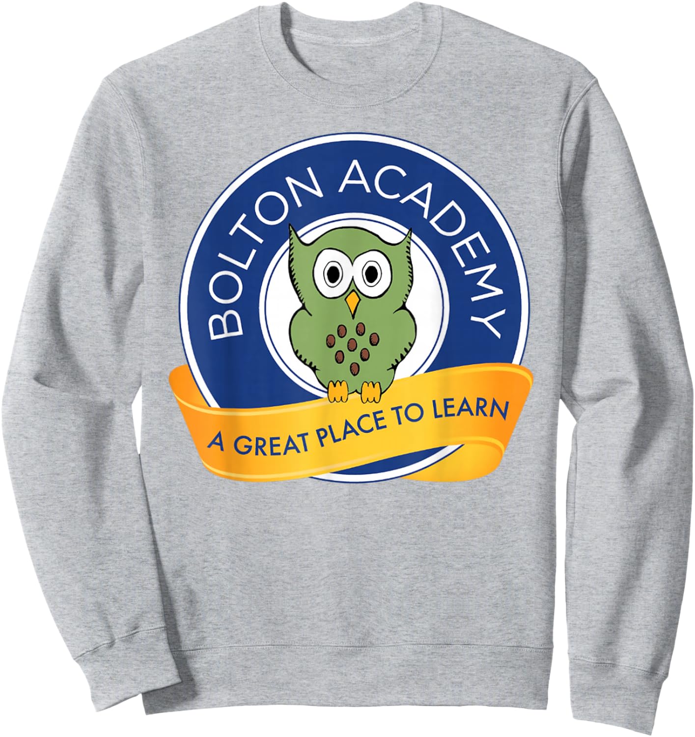Bolton Academy PTA Big Hooty White Cotton Polyester Blend Classic Fit Collarless Round Neck Short Sleeve , Small, -Adults Sweatshirt - Sweatshirt | Ash