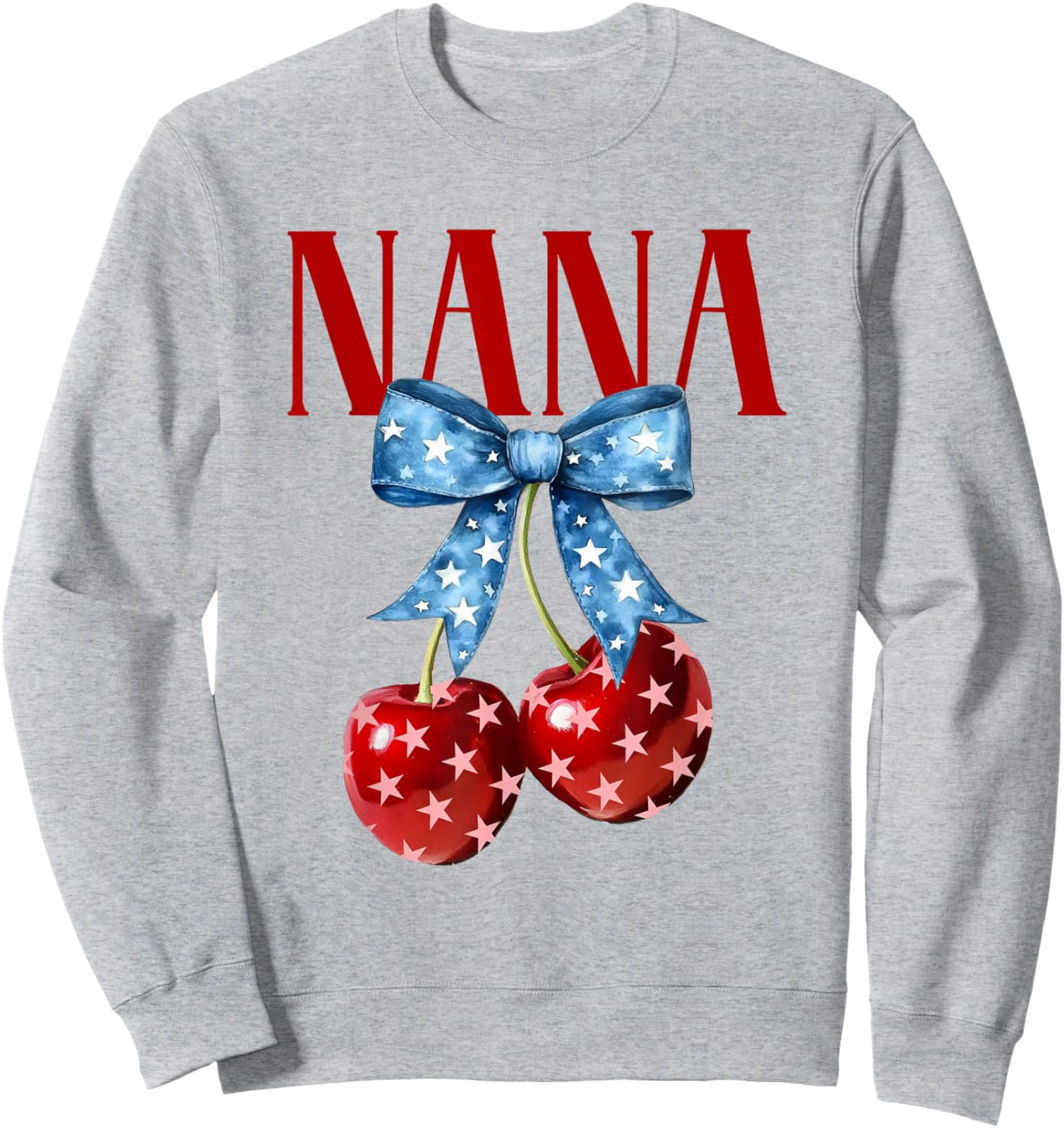 Cute Nana Cherries Coquette Bow Retro Cherry 4th Of July Sweatshirt - Sweatshirt | Ash