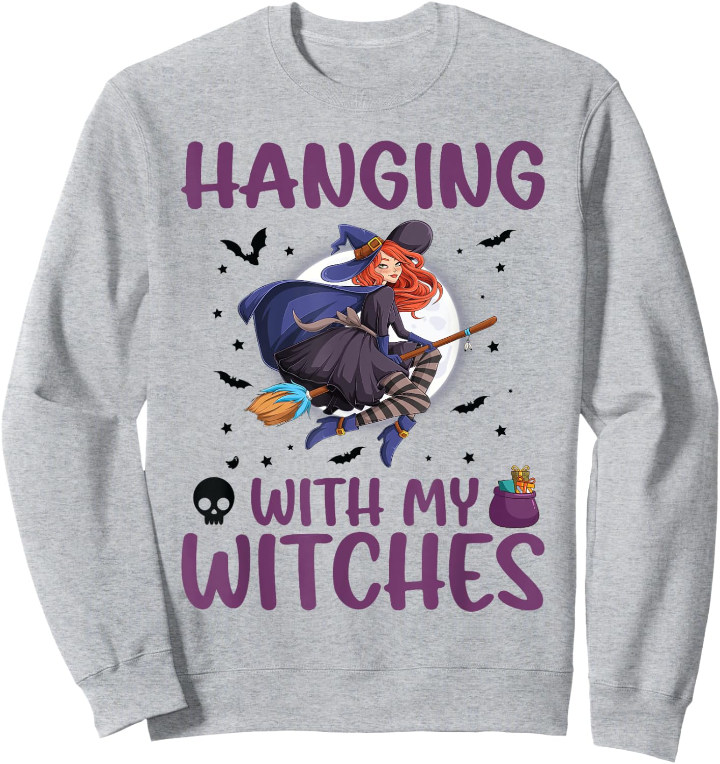 Hanging Out With My Witches, Witches Bat Spooky Halloween Sweatshirt - Sweatshirt | Ash