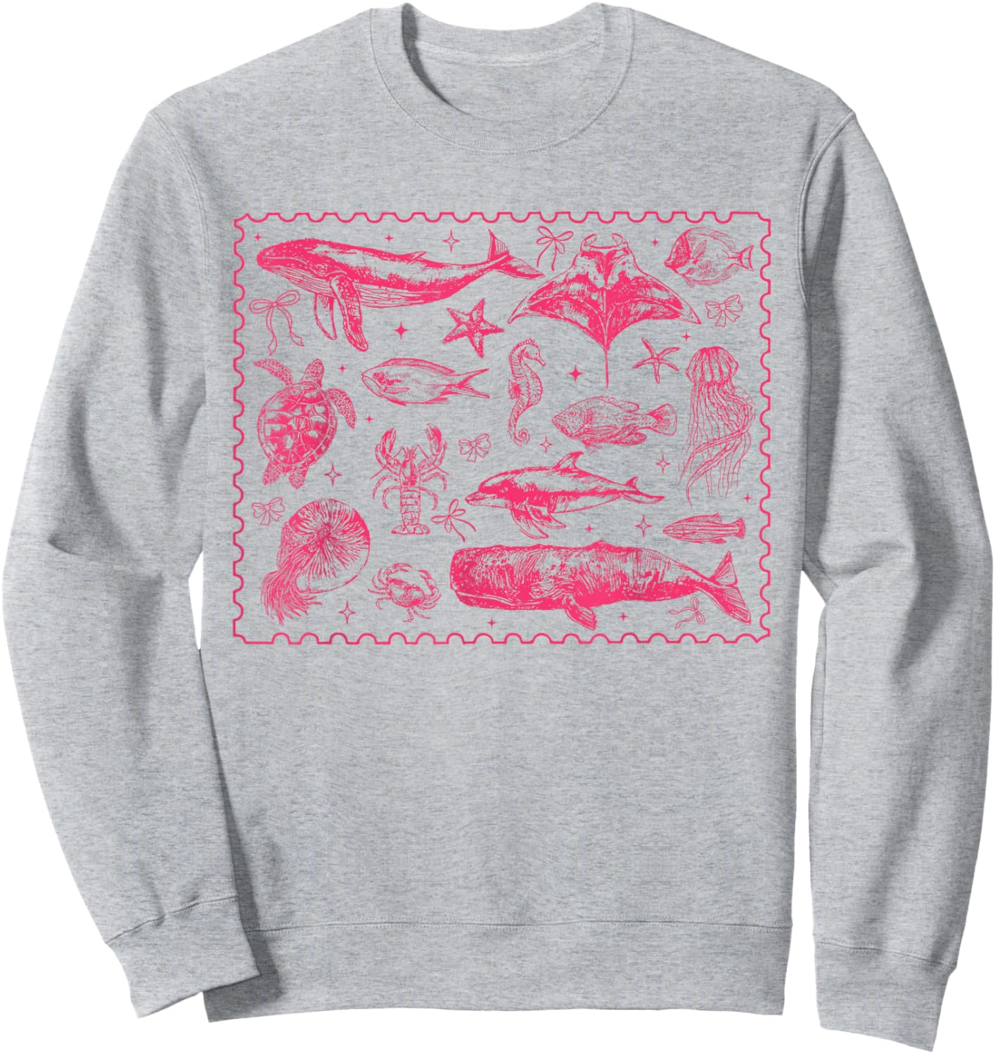 Ocean Life Sea Whale Dolphin Beach 90s Vintage Graphic Sweatshirt - Sweatshirt | Ash
