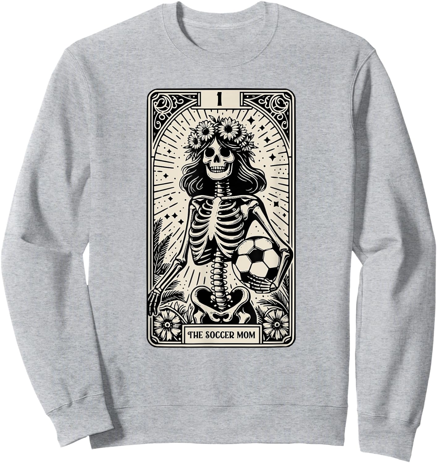 Soccer Mom Skeleton Tarot Card Vintage Halloween Sweatshirt - Sweatshirt | Ash