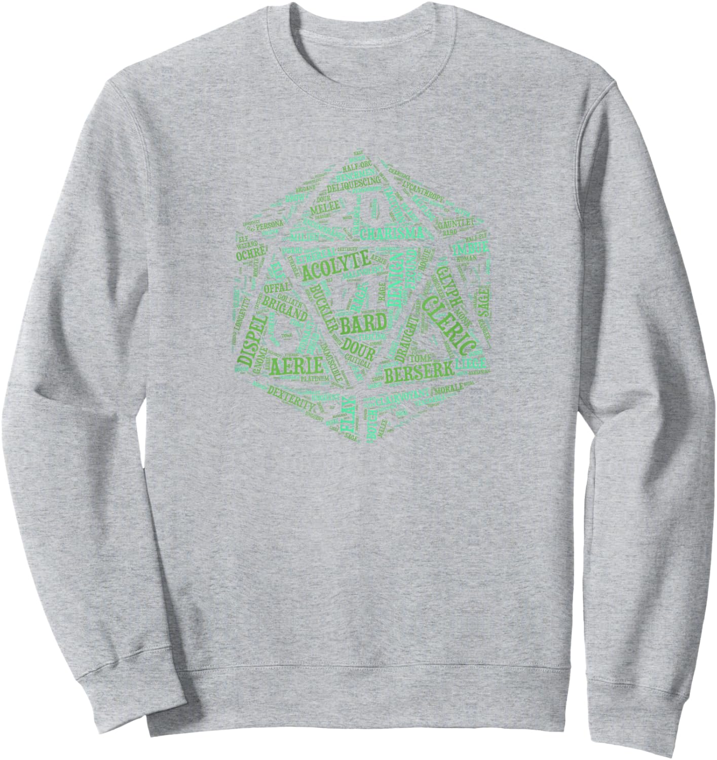 Tabletop Roleplay Adventure d20 Word Art Dice Sweatshirt - Sweatshirt | Ash