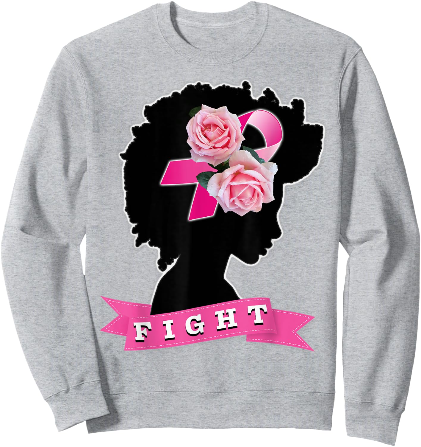 Black Women Breast Cancer Awareness Sweatshirt - Sweatshirt | Ash
