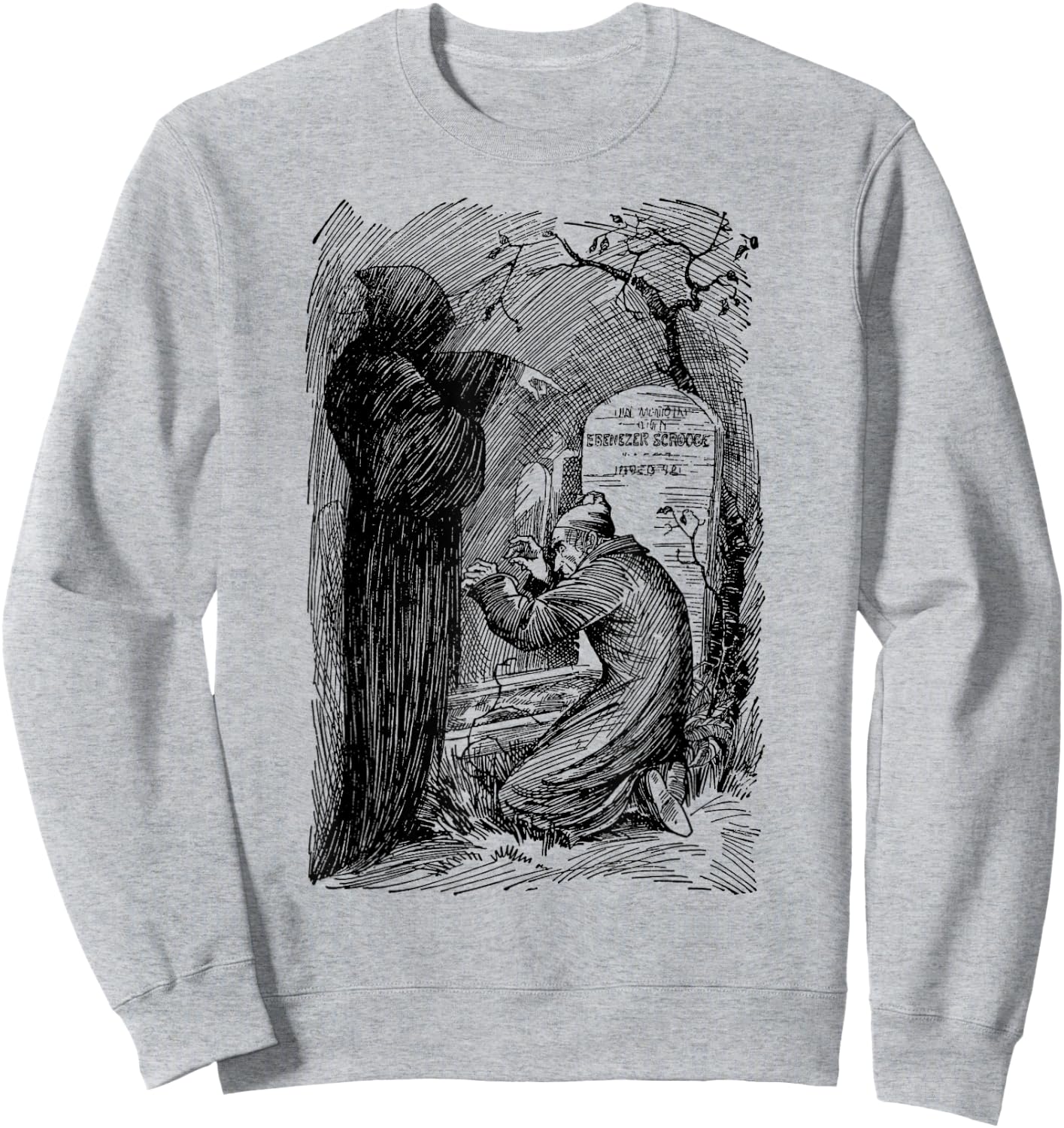 A Christmas Carol Scrooge Adult Classic Fit Grey - Small - Short Sleeve - Vintage Gothic - Themed Design (Charles Dickens' A Christmas Carol) - Halloween, Christmas Sweatshirt - Sweatshirt | Ash