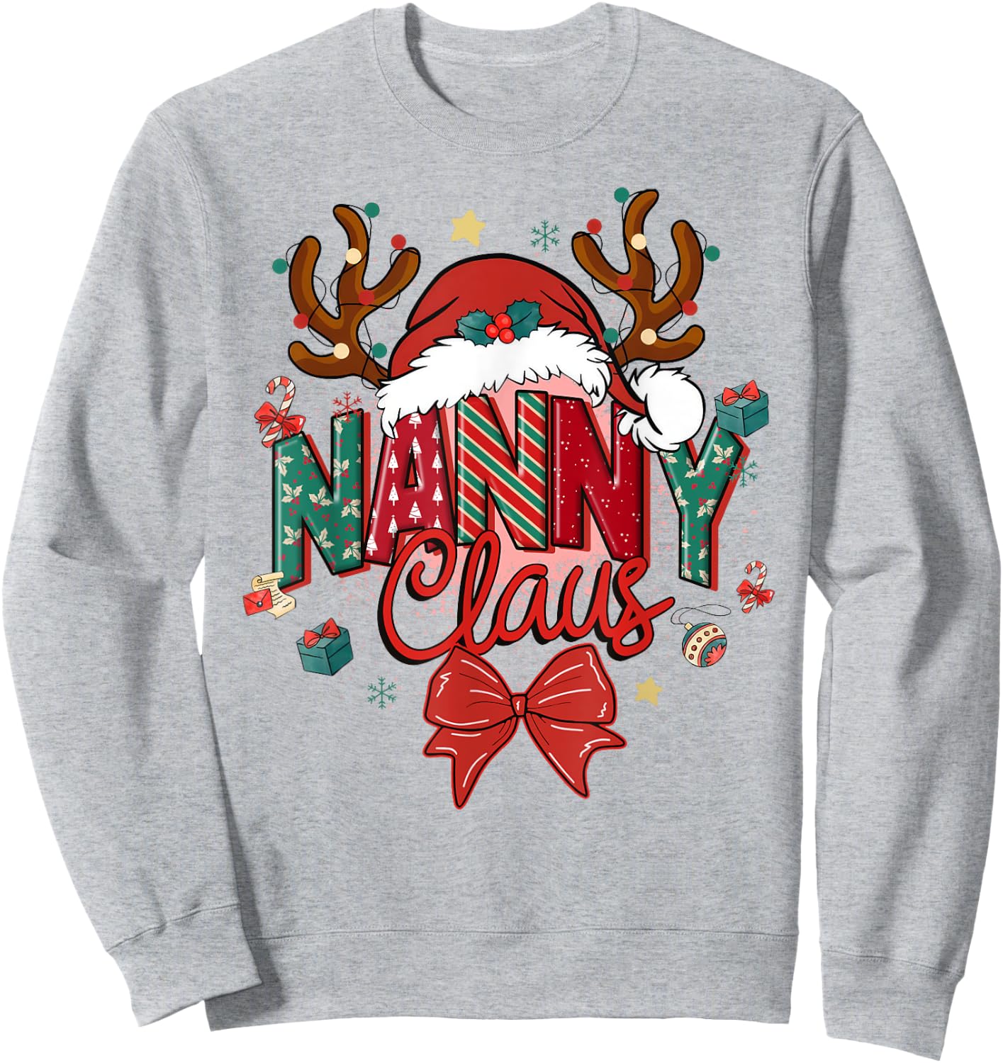 Christmas Nanny Claus Coquette Bow Reindeer Xmas Women Sweatshirt - Sweatshirt | Ash